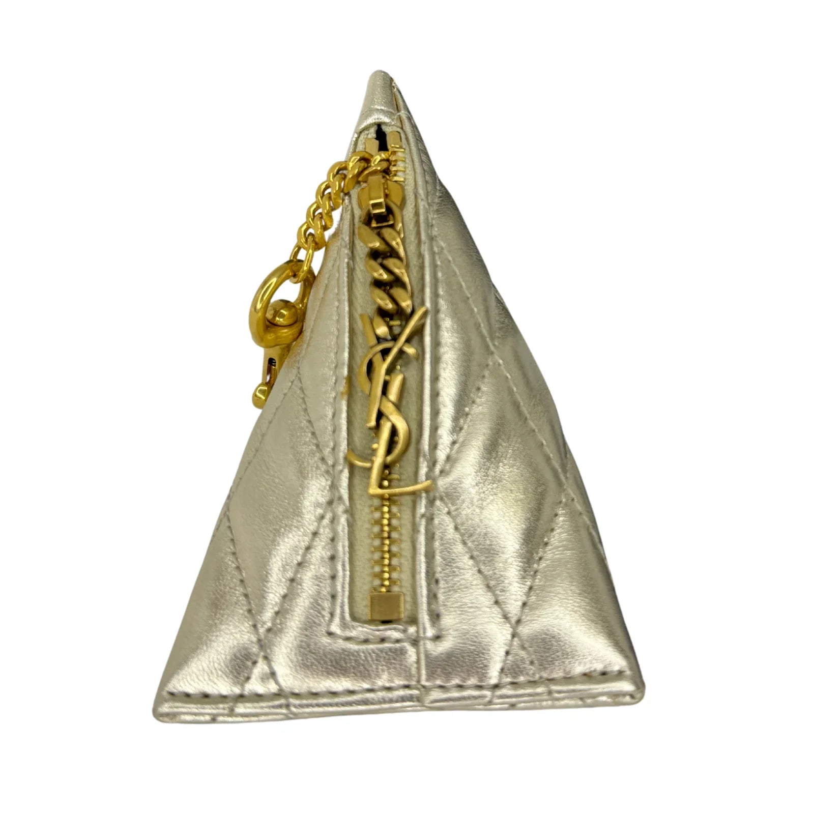 YSL Yves Saint Laurent Metallic Calfskin Berlingo Bag Charm Platino
