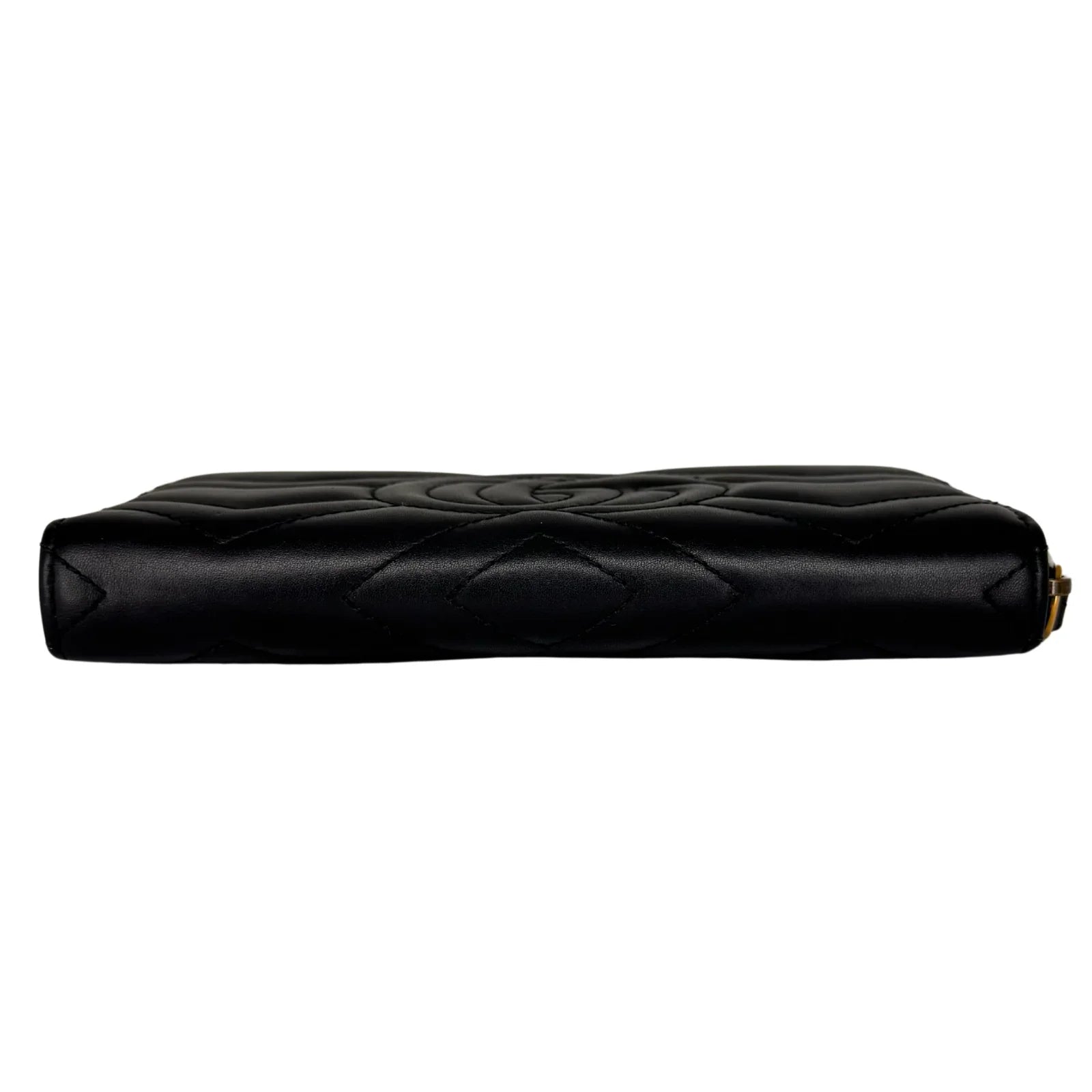 Gucci GG Marmont Zip-Around Long Wallet Black Matelassé Chevron Leather