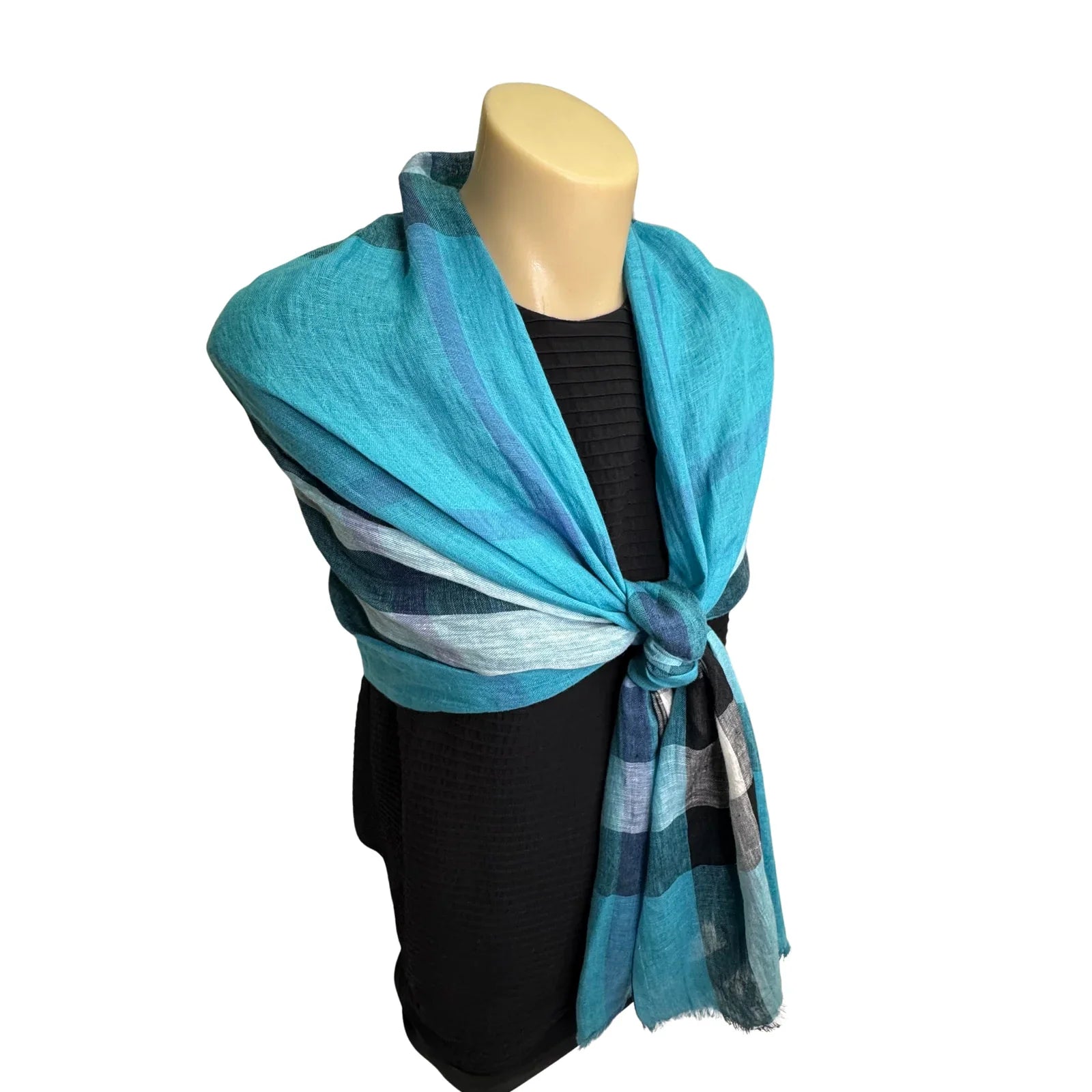 Burberry Linen Scarf Blue Check