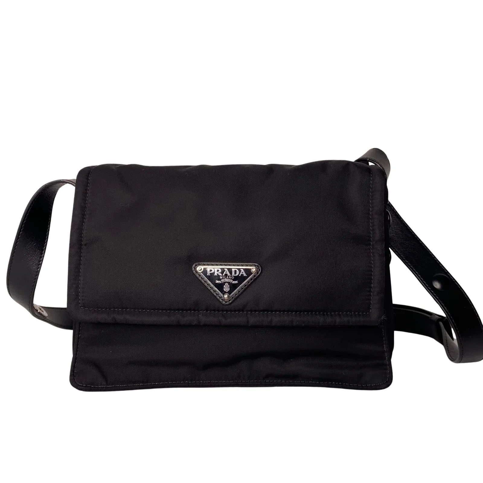 Prada Nylon Crossbody Bag with Flap Closure – Black