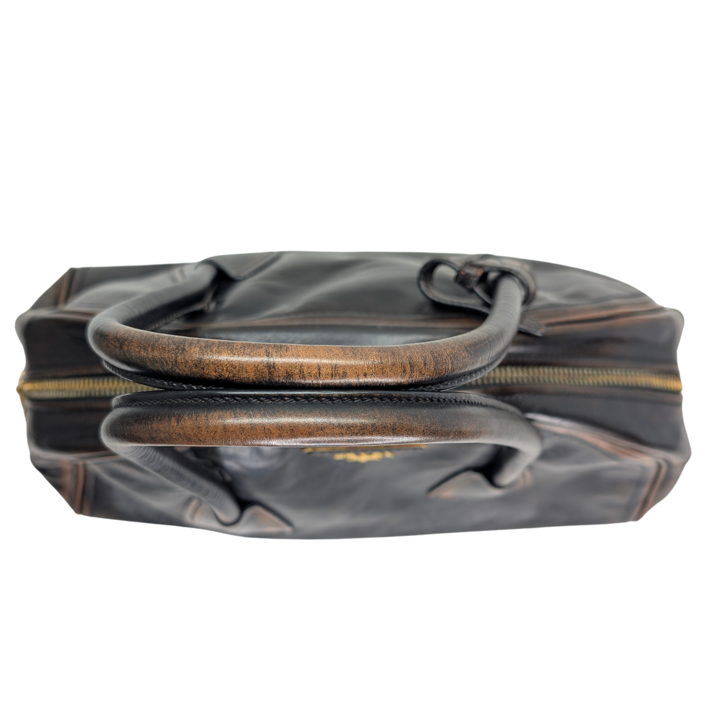 Prada Vitello Vintage Bowling Bag Distressed Black