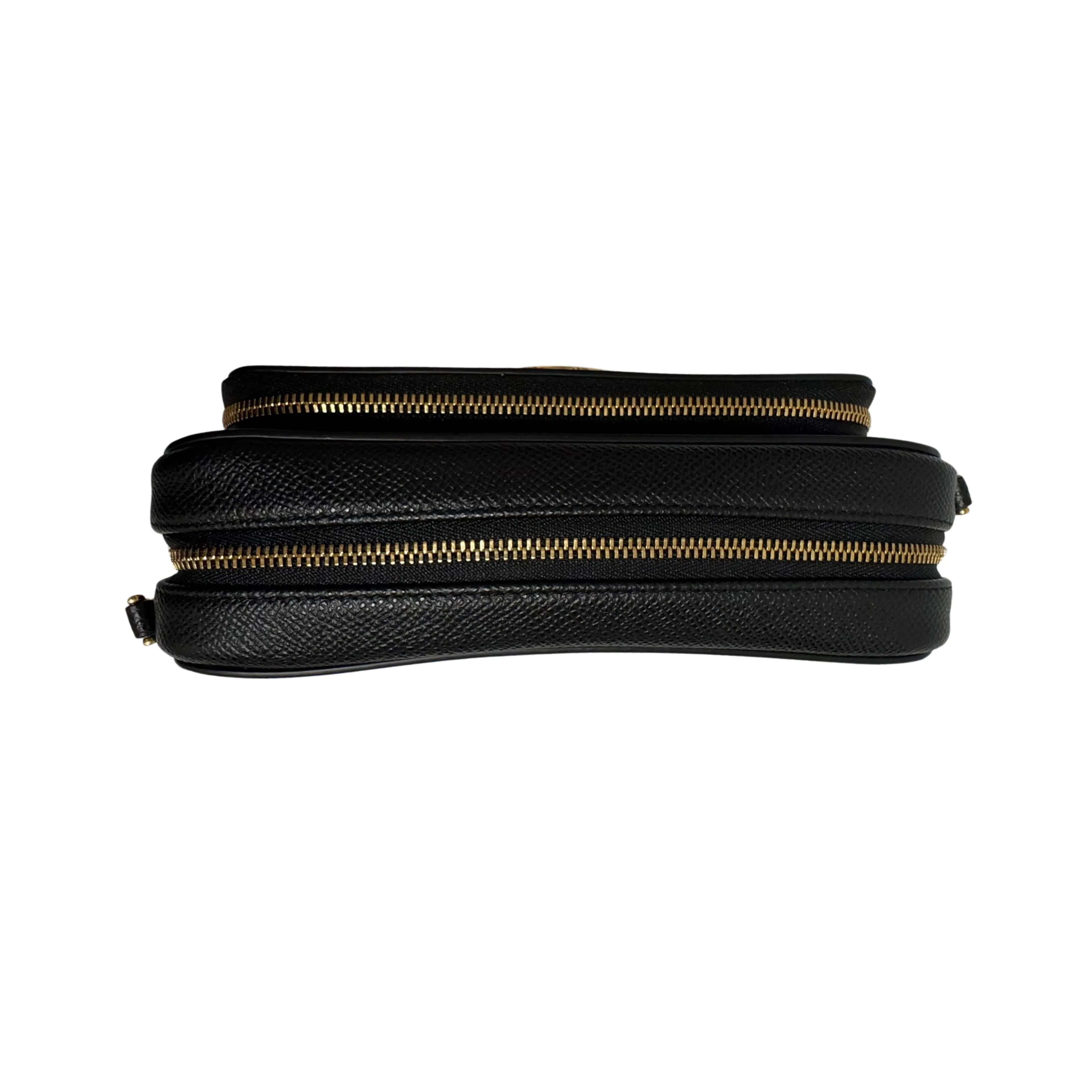 Christian Dior Caro Grained Leather Double Pouch Crossbody Bag Black