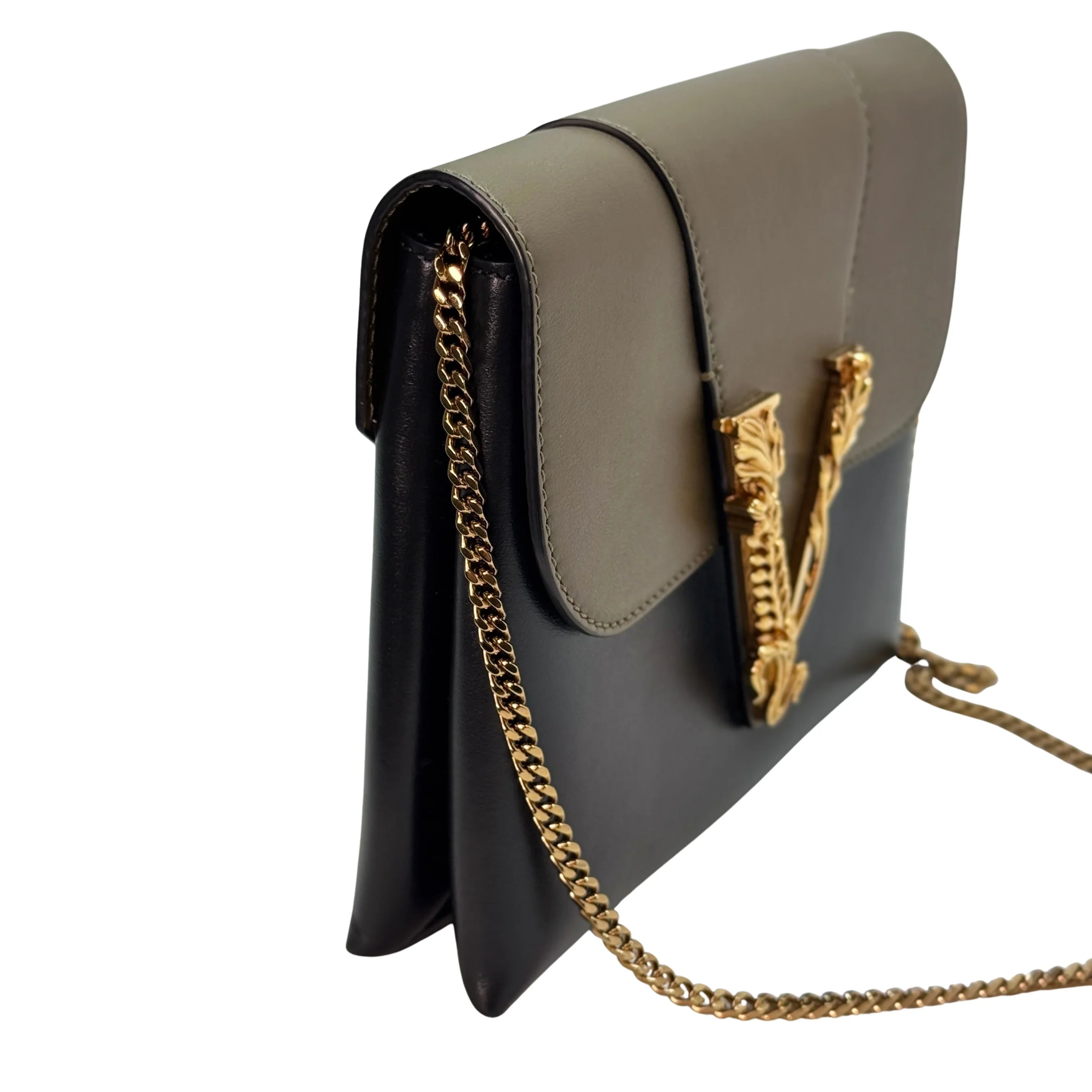 Versace Vitello Virtus Chain Clutch Brown/Black - Lost Designer