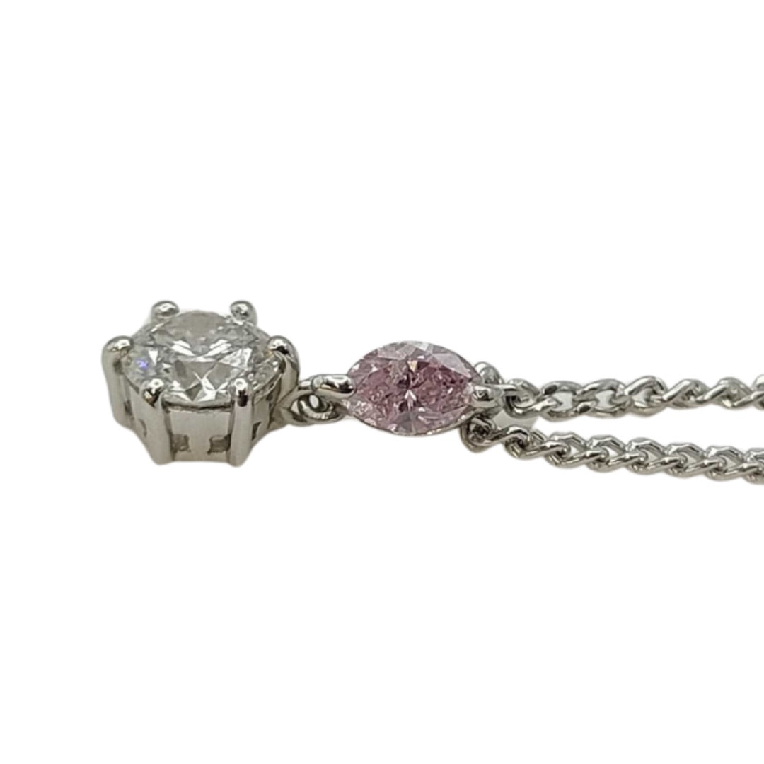 0.33Ct Natural Diamond & 0.04Ct Pink Diamond Drop Pendant Necklace In Platinum