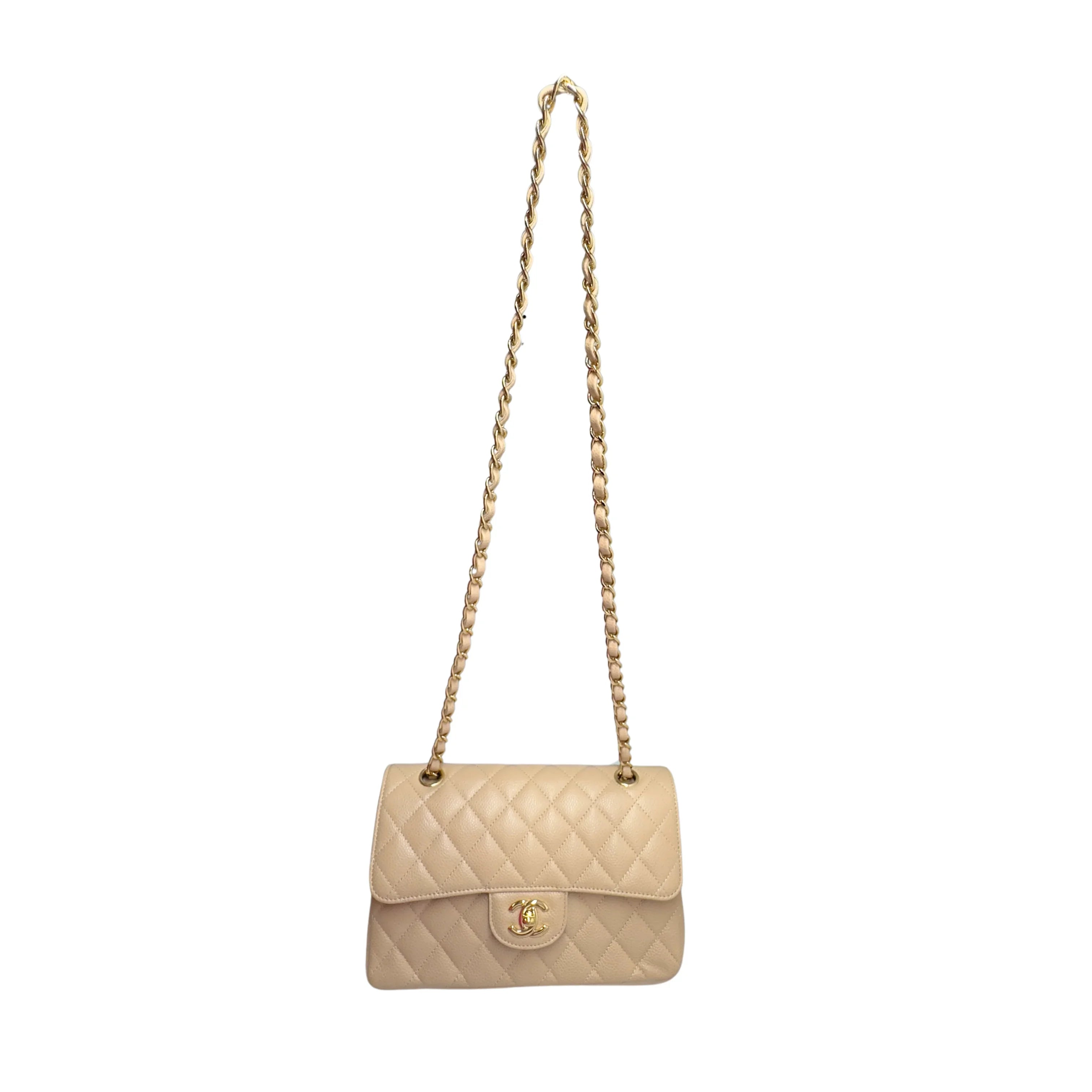 Chanel Classic Flap Small Caviar 2022 Microchip Shoulder Bag Beige - Lost Designer