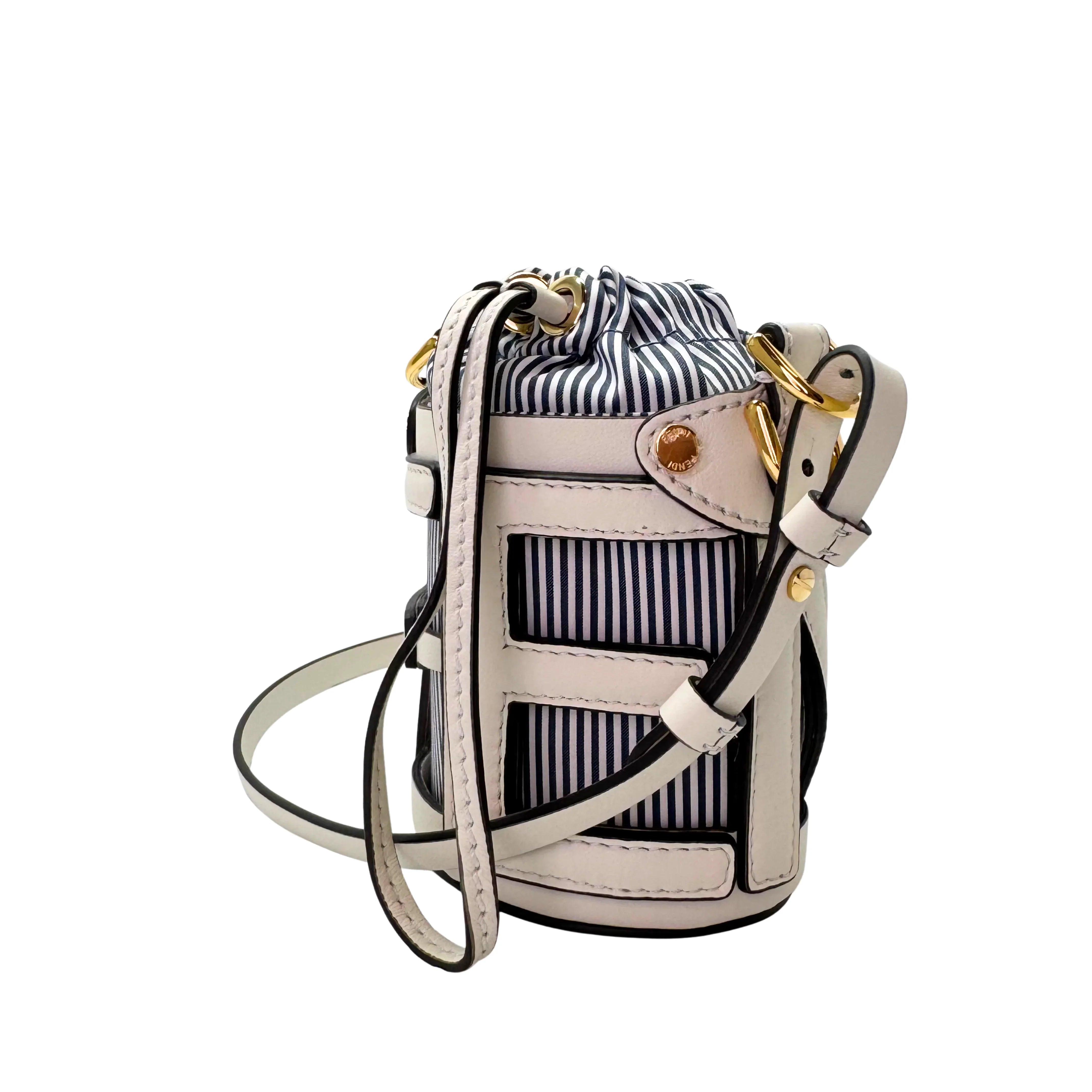 Fendi Nylon Vitello Step Out Bucket Shoulder Bag Beige Mini - Lost Designer