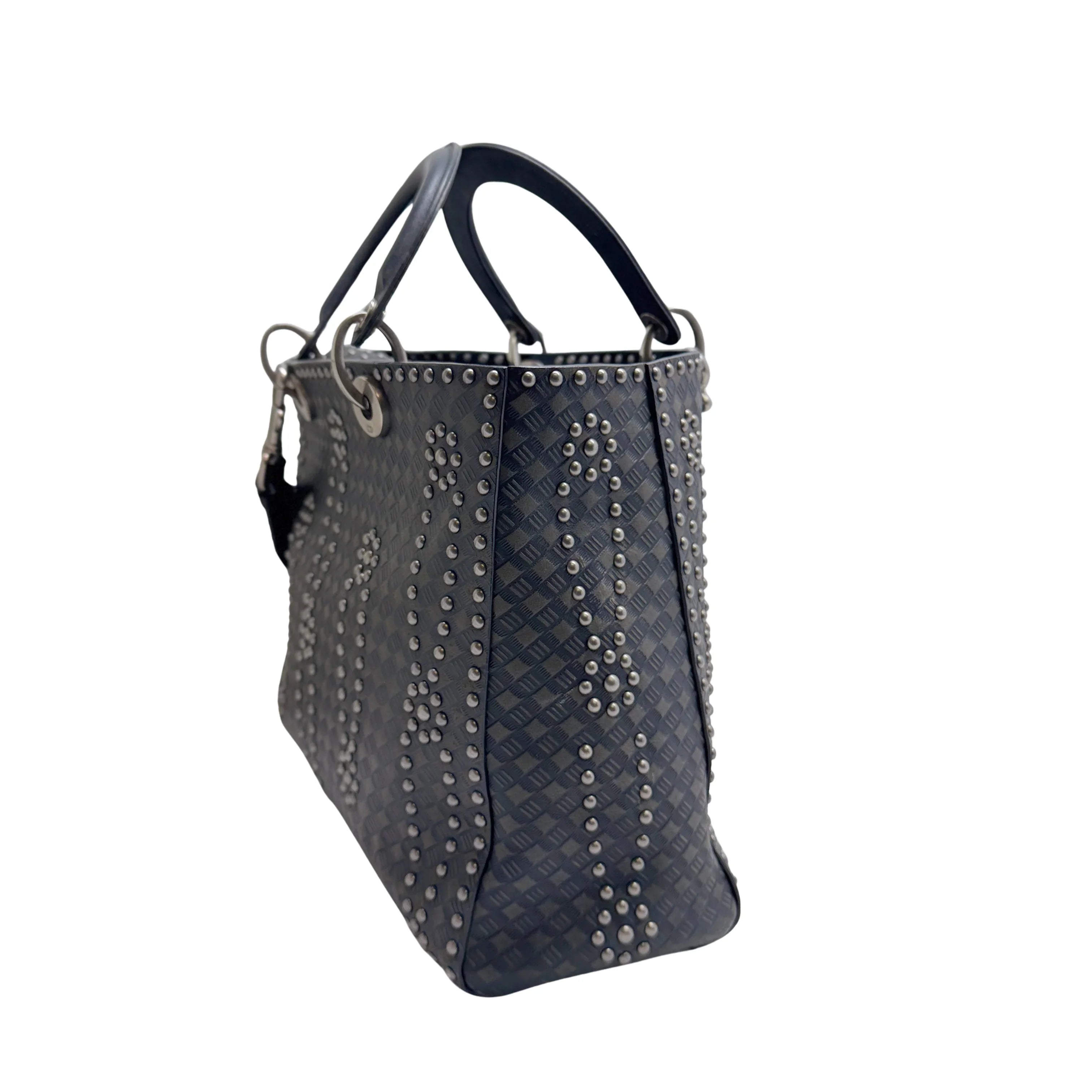 Christian Dior Large Lady Dior Studded Handbag Black - Lost Designer
