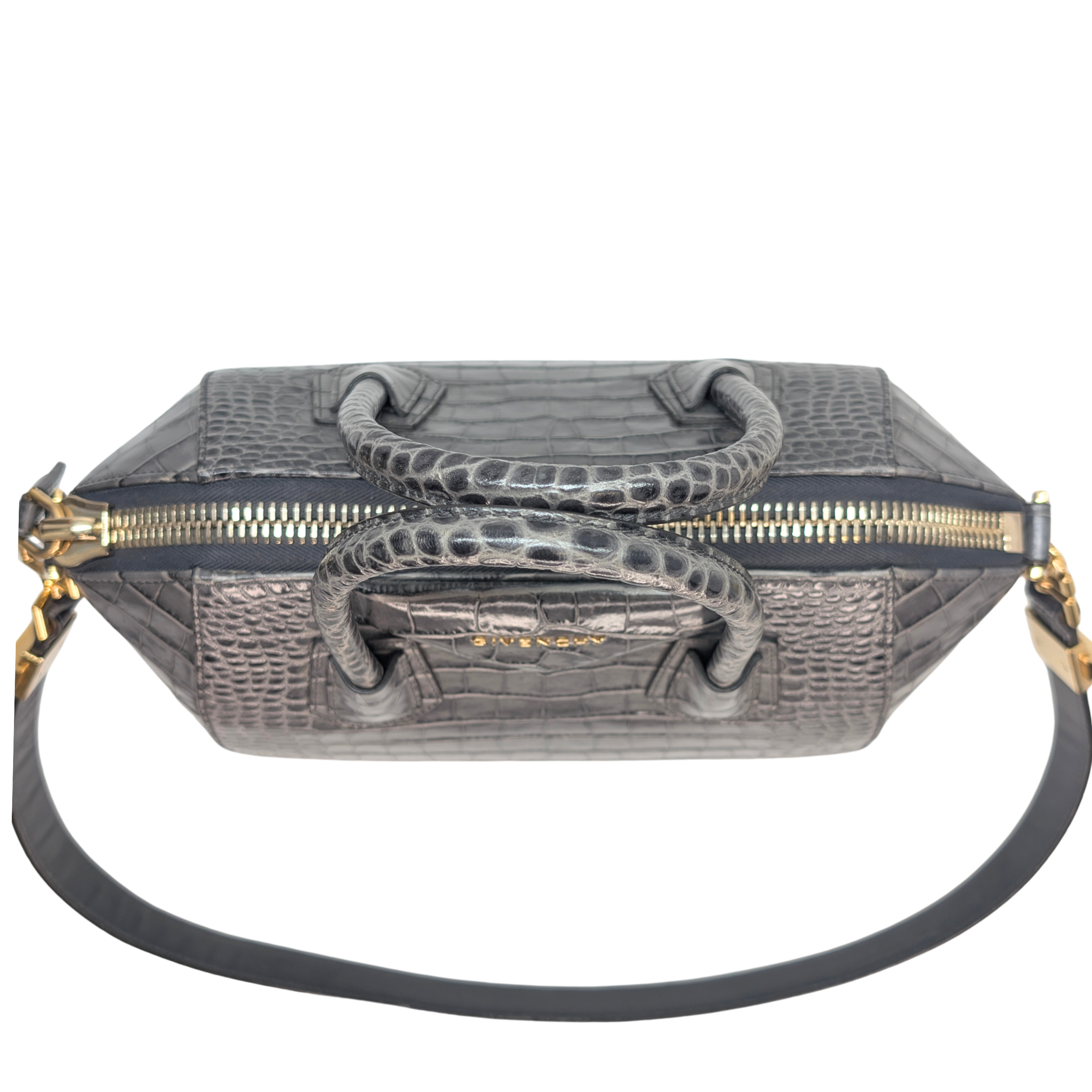 Givenchy Small Antigona Black Crocodile Embossed Bag Storm Grey