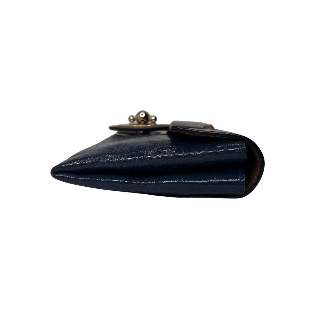 Chloé Turn Lock Patent Leather Clutch – Dark Blue Bag