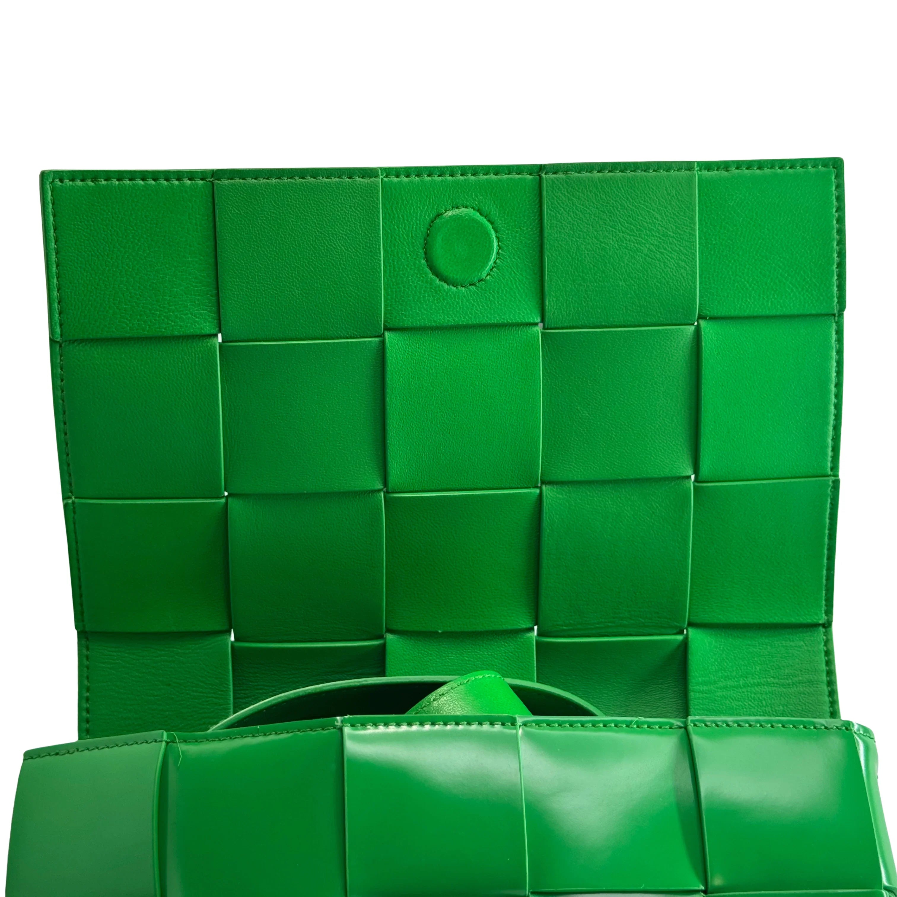 Bottega Veneta Patent Maxi Intrecciato Cassette Crossbody Bag Parakeet - Lost Designer