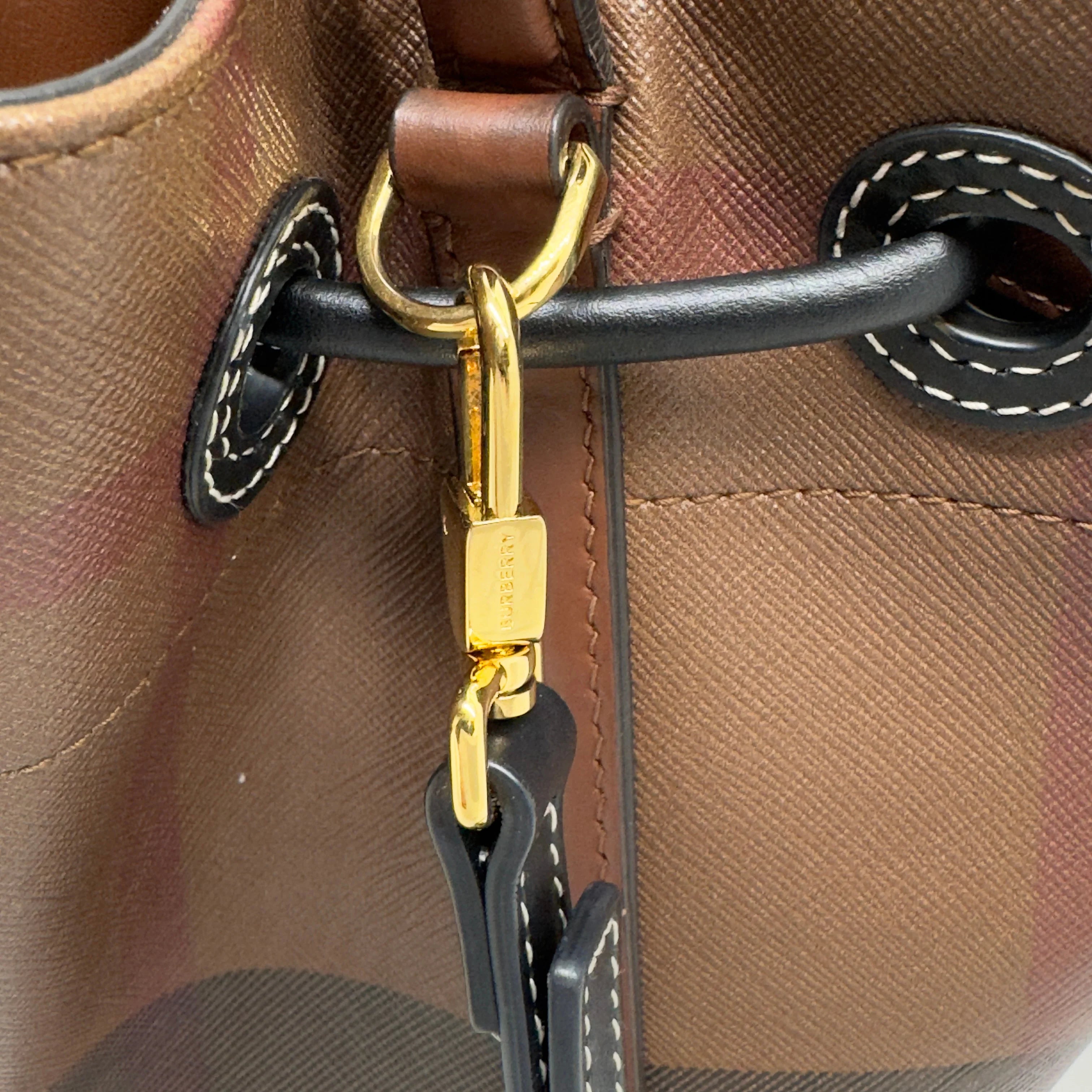 Burberry TB Small Check Bucket Bag Brown - Lost Designer