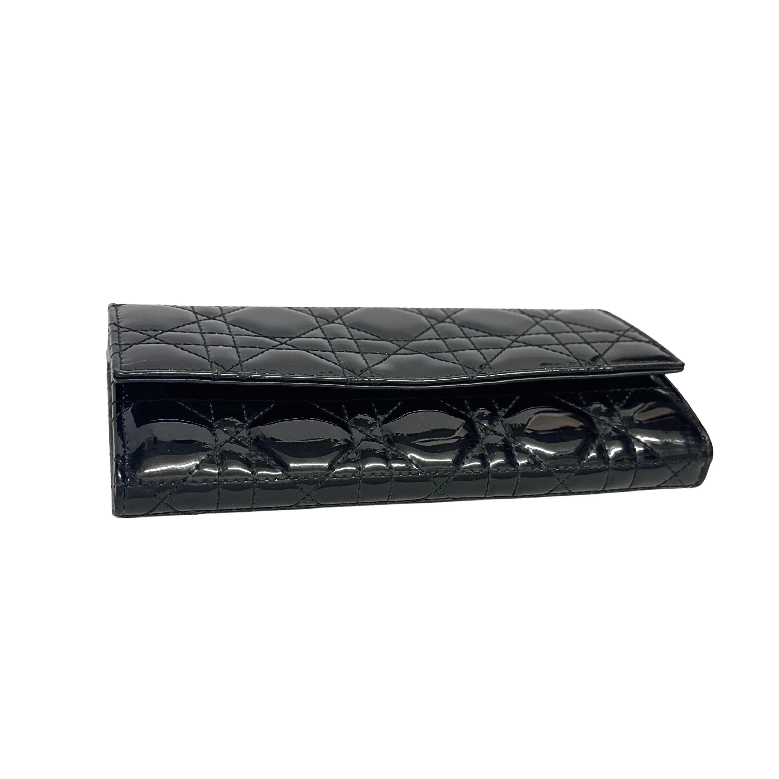 Dior Patent Leather Long Wallet With Chain Black - Lost Designer