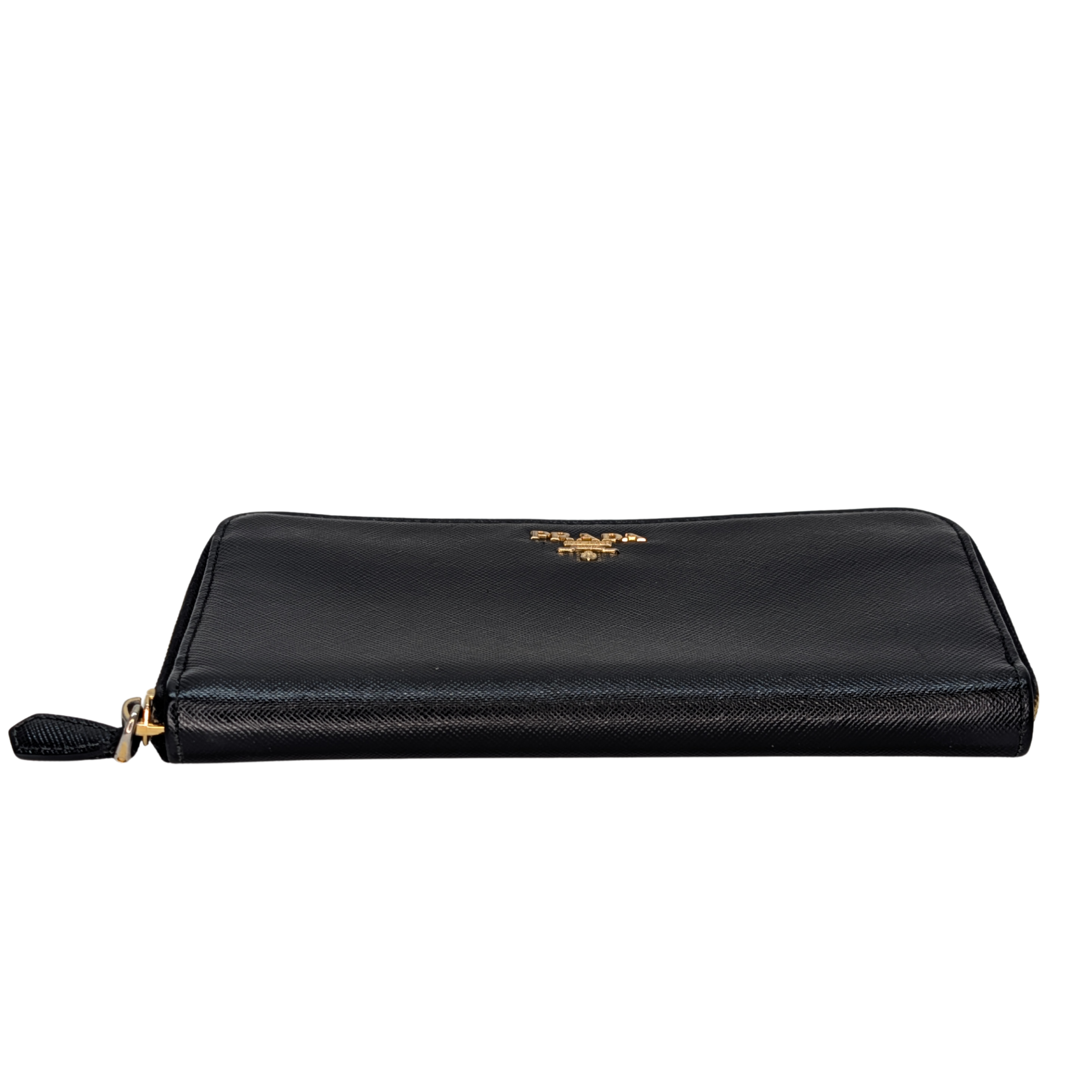 Prada Saffiano Leather Zip around Long Wallet Black