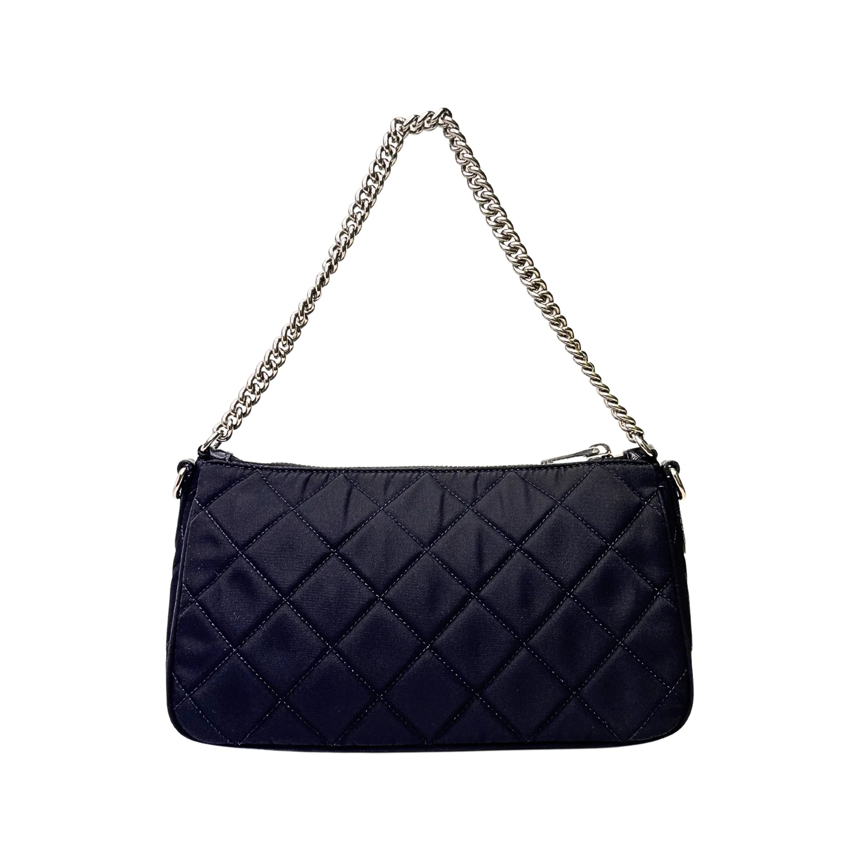 Prada Tessuto Quilted Chain Crossbody Bag Nylon Black - Lost Designer