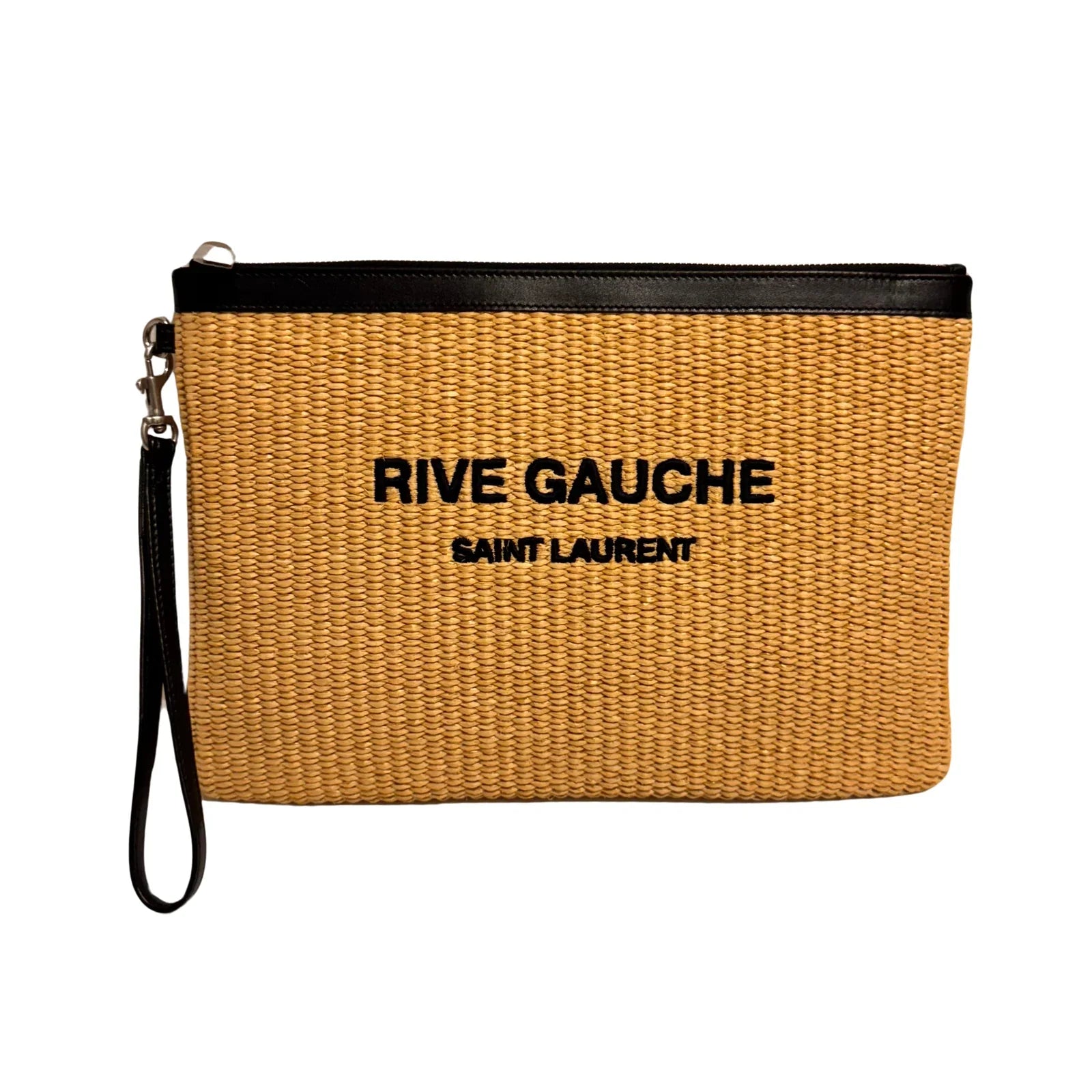 Saint Laurent Raffia Calfskin Rive Gauche Zipped Pouch