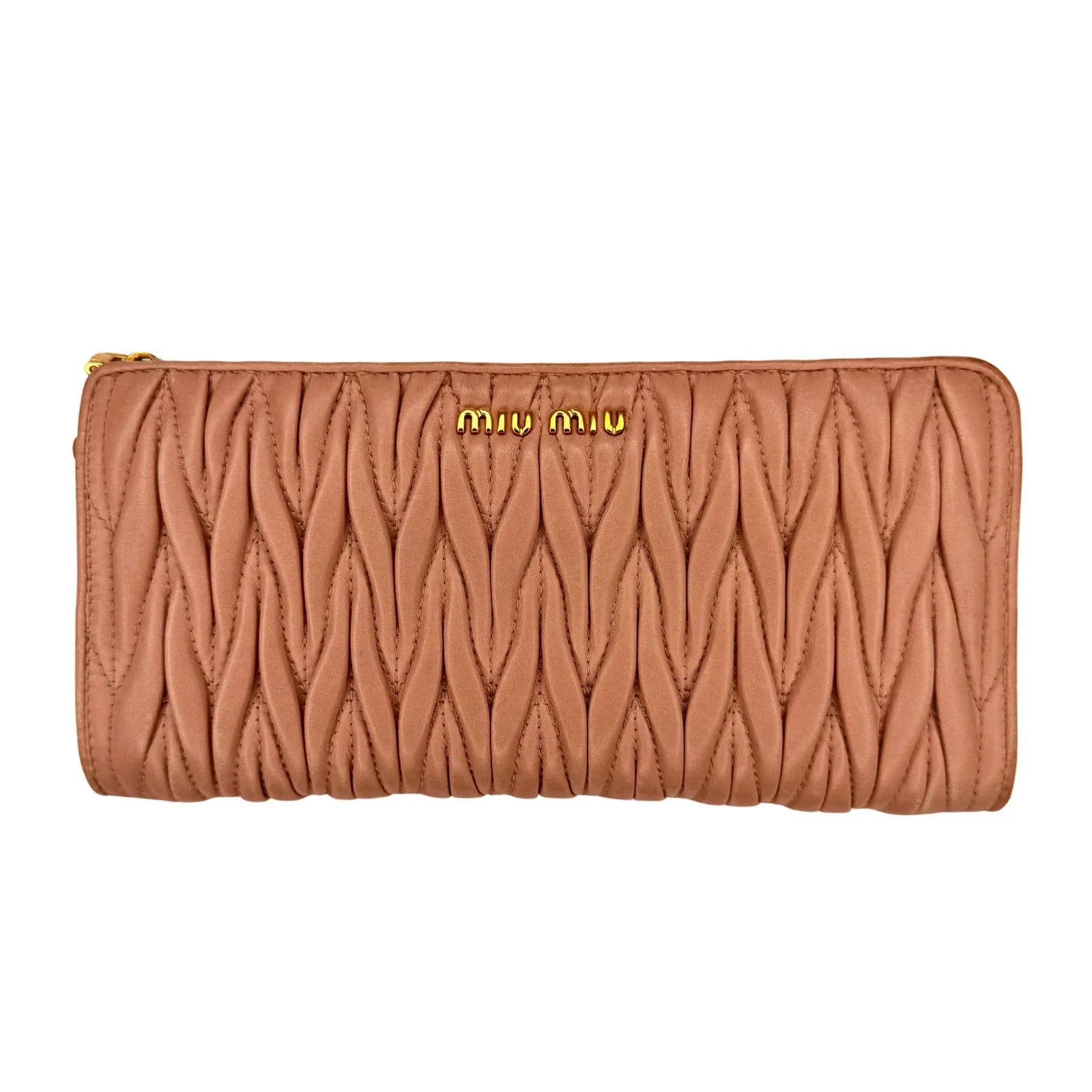 Miu Miu Matelassé Zip Around Wallet – Powdered Pink