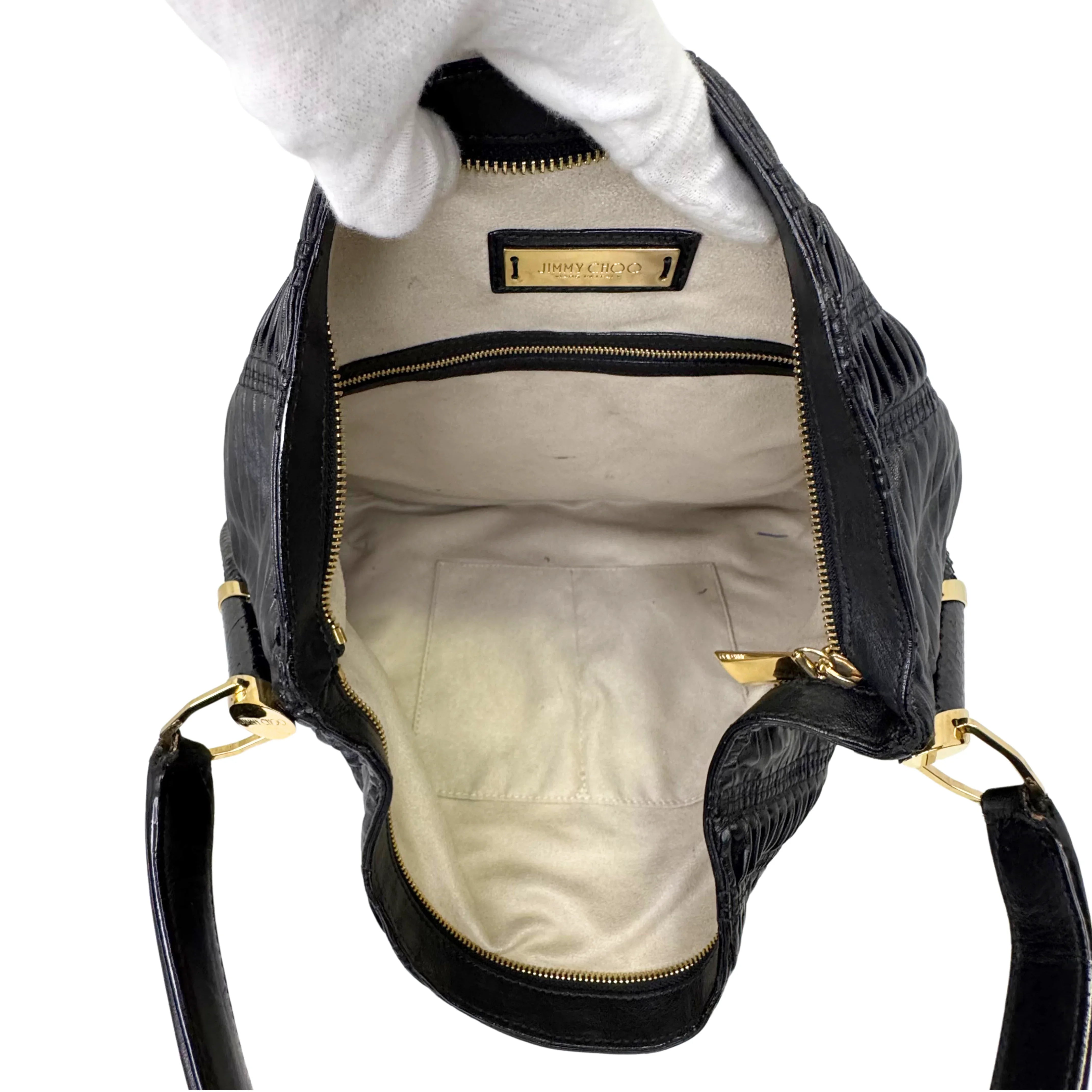 Jimmy Choo Black Leather Tote Bag with Gold-Tone Hardware