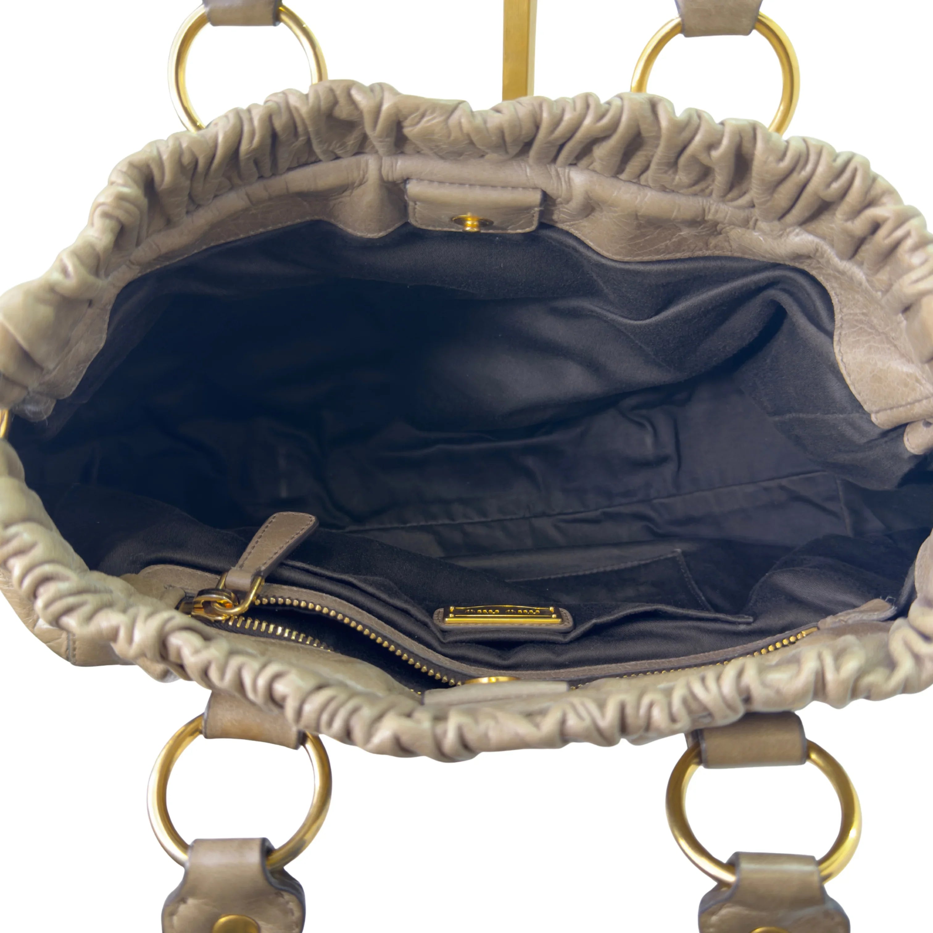 Miu Miu Vitello Tote Bag Medium Leather Beige - Lost Designer