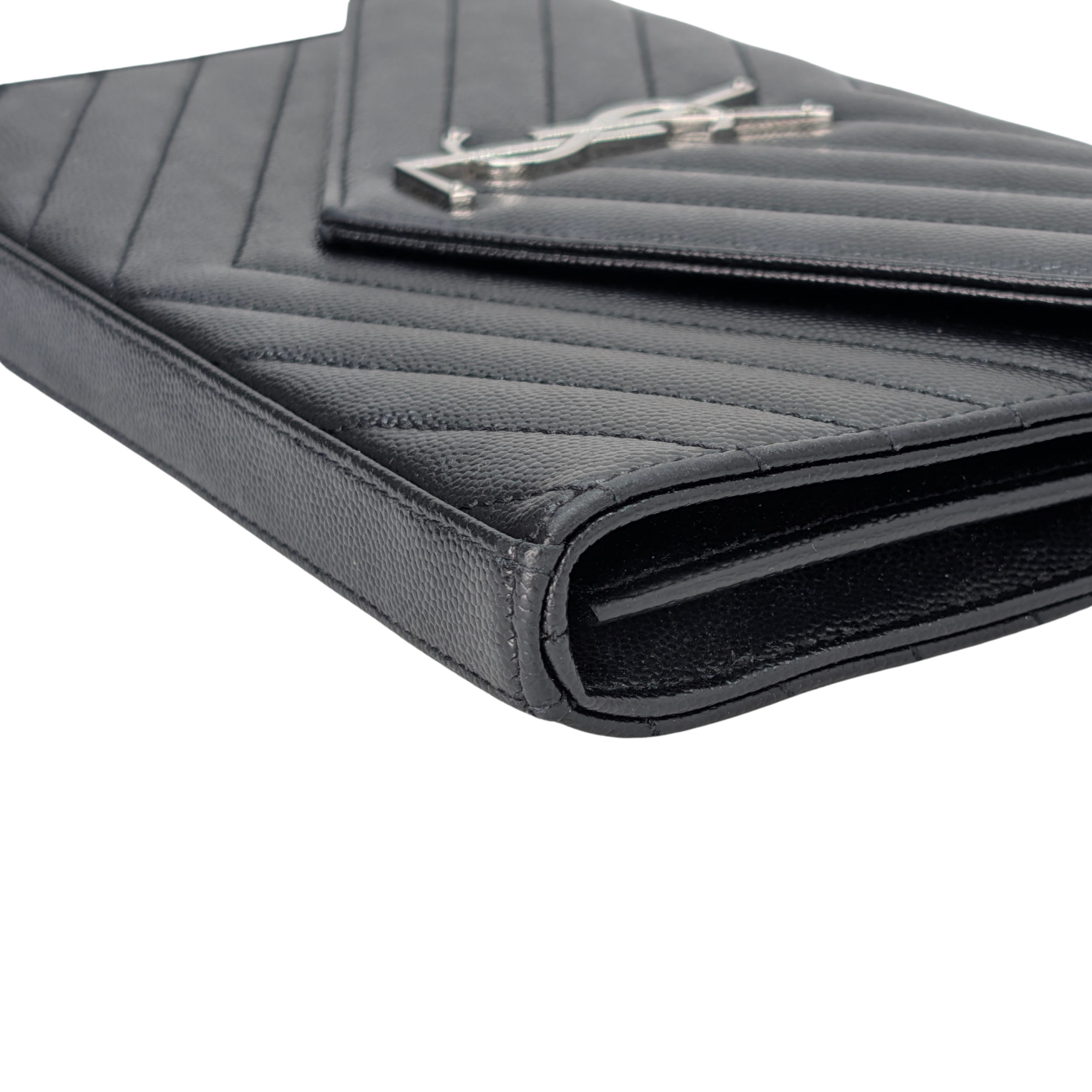 Yves Saint Laurent Cassandra Envelope Wallet on Chain Black