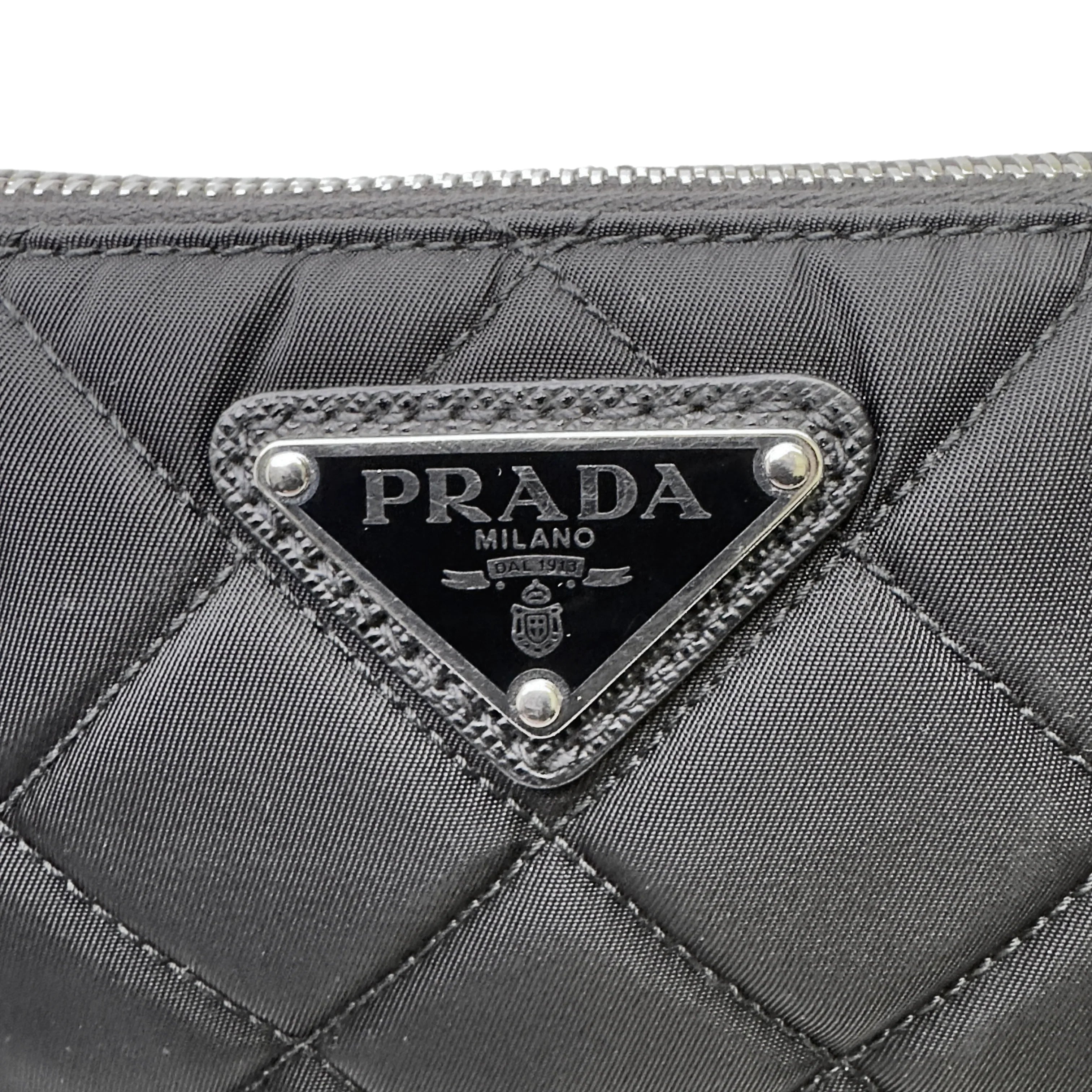 Prada Tessuto Quilted Chain Crossbody Bag Nylon Black - Lost Designer