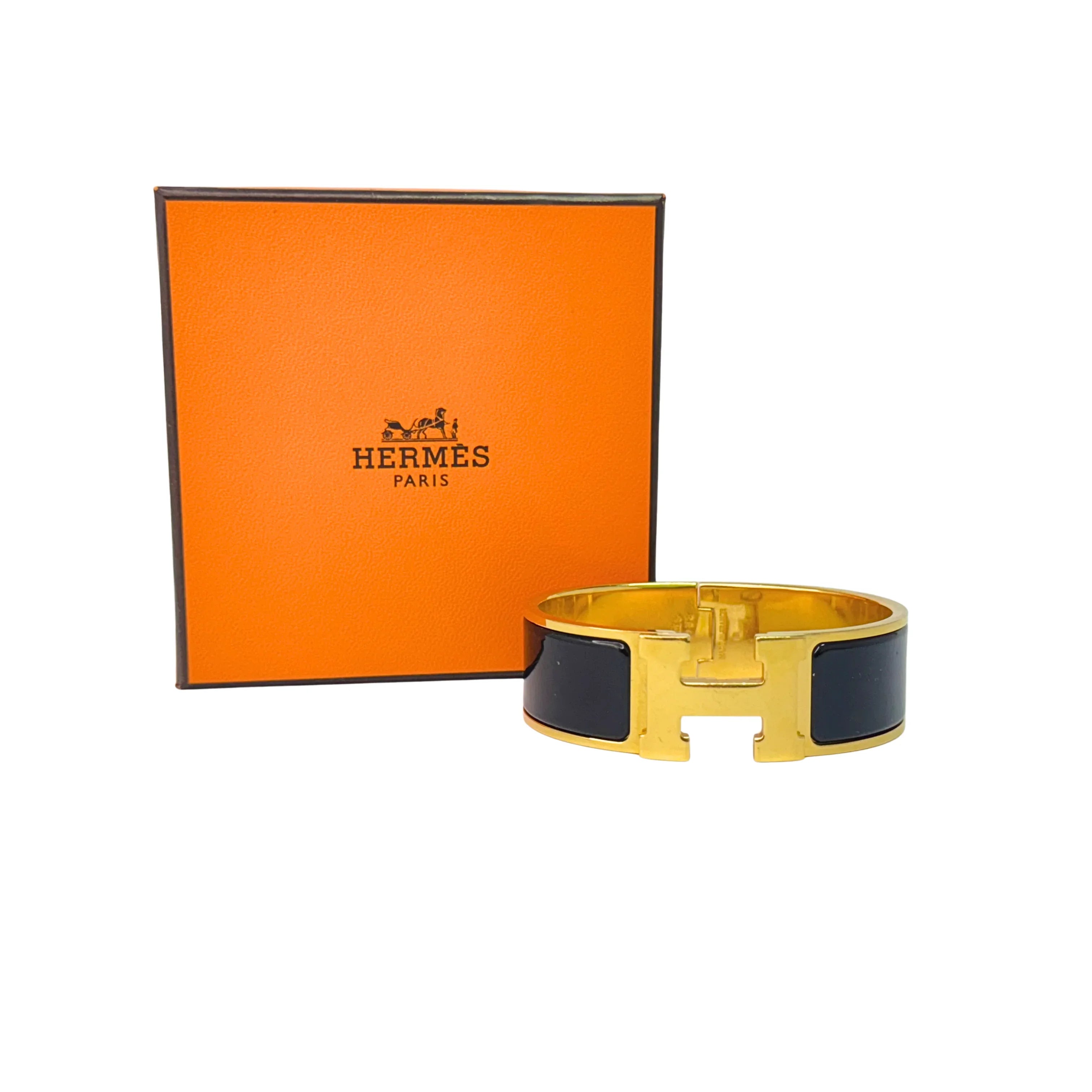 Hermes Clic Clac H Ultramarine Enamel Gold Hardware Bracelet - Lost Designer