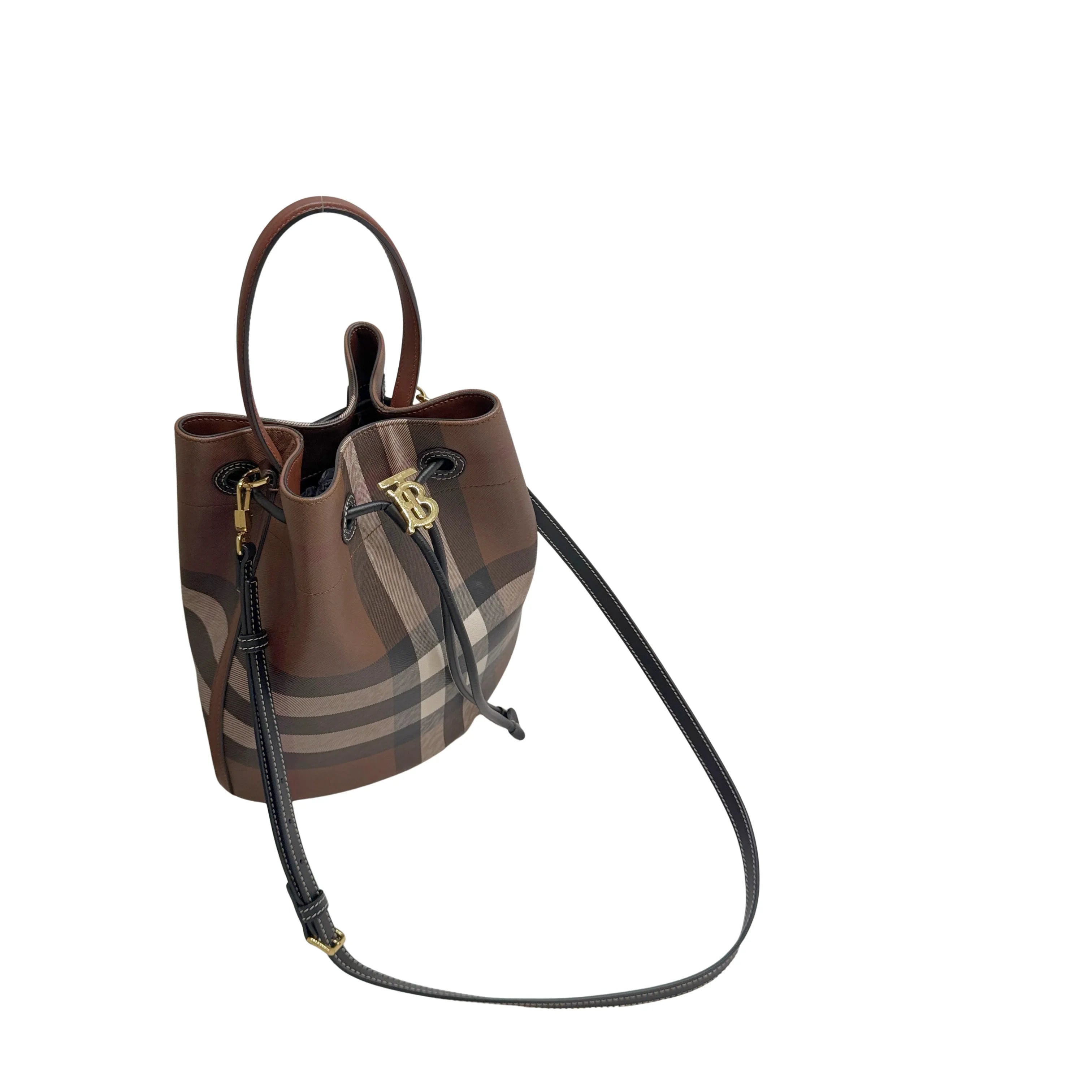 Burberry TB Small Check Bucket Bag Brown - Lost Designer