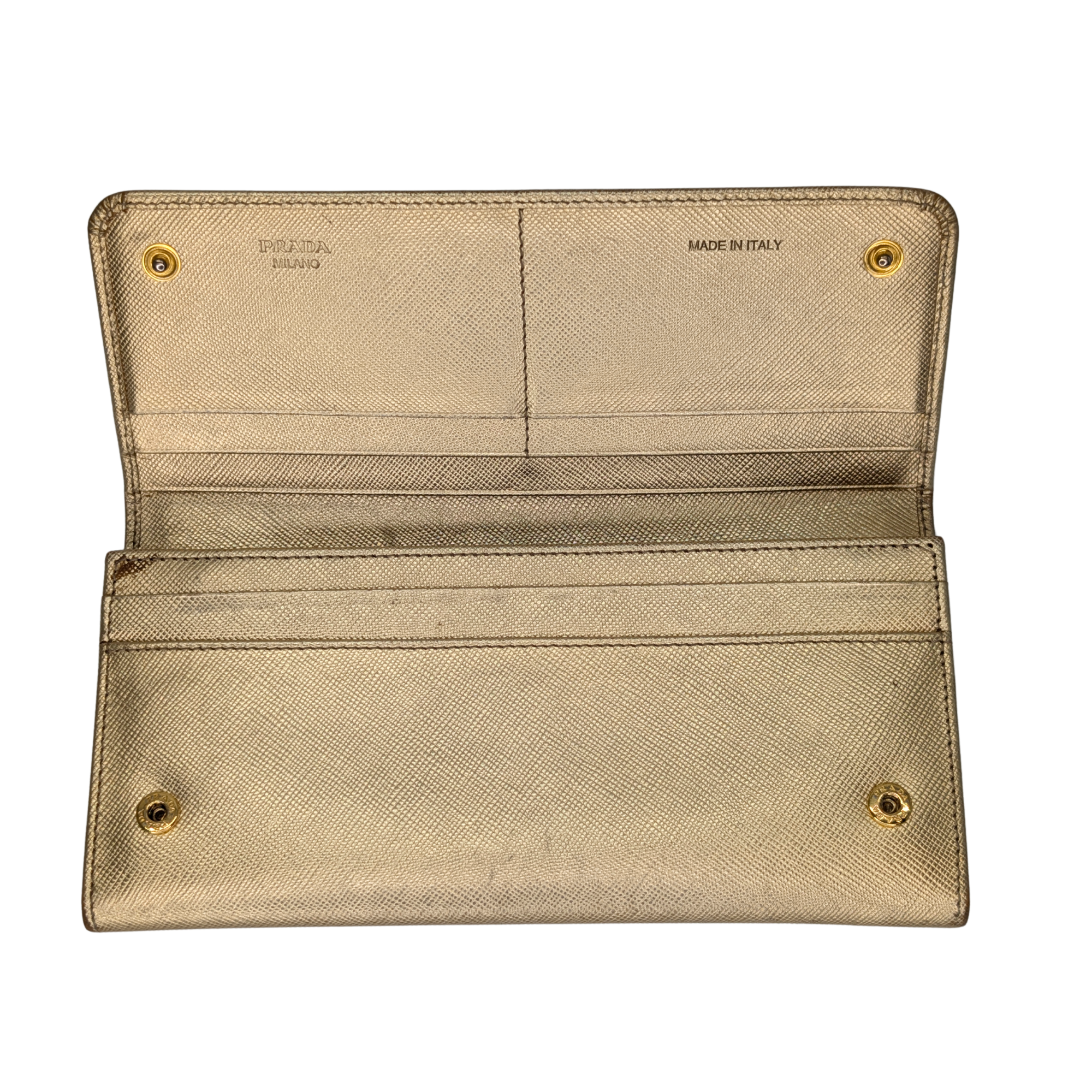 Prada Saffiano Metal Continental Wallet Gold