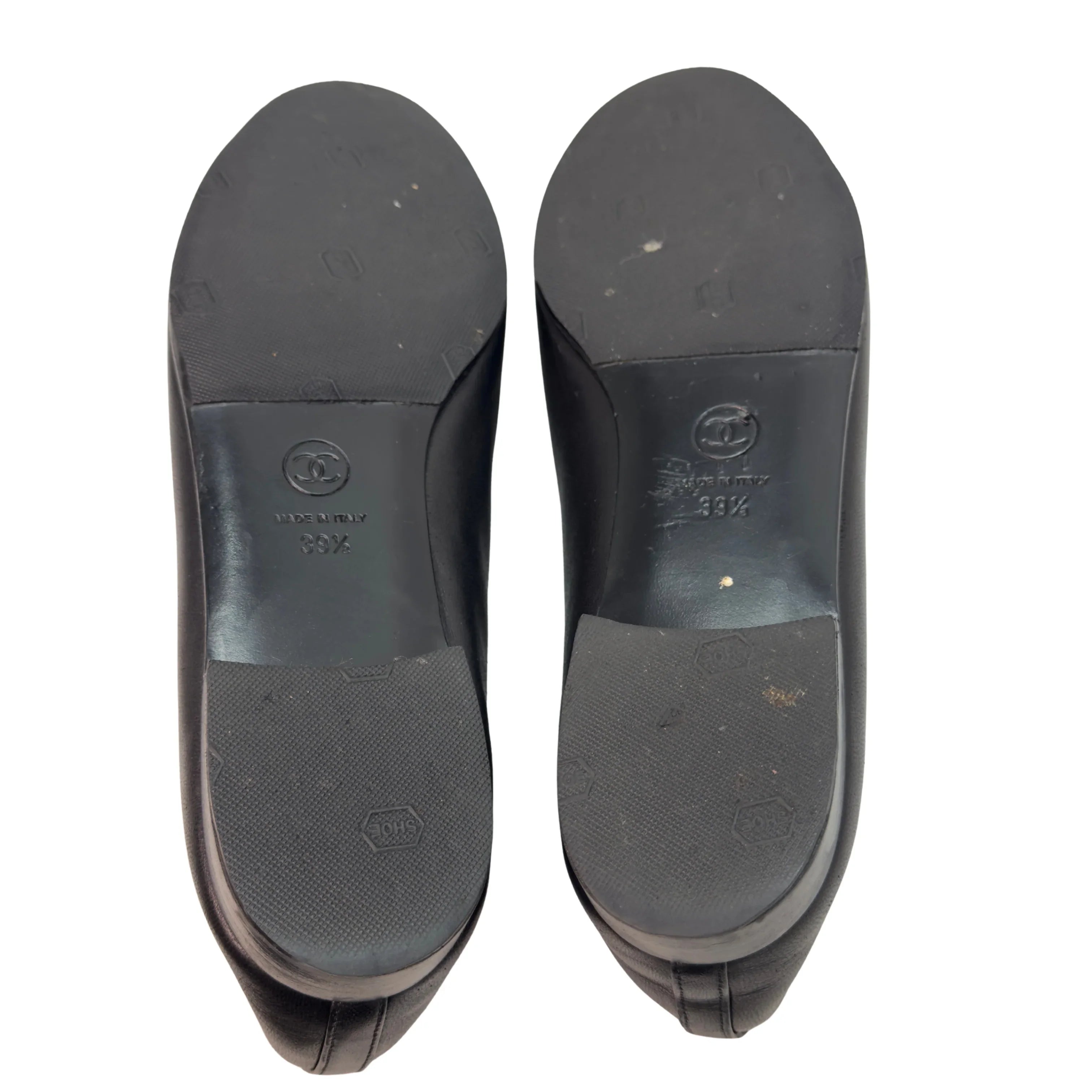 Chanel Patent Leather Cap Toe Ballerina Flats Black 39.5 - Lost Designer