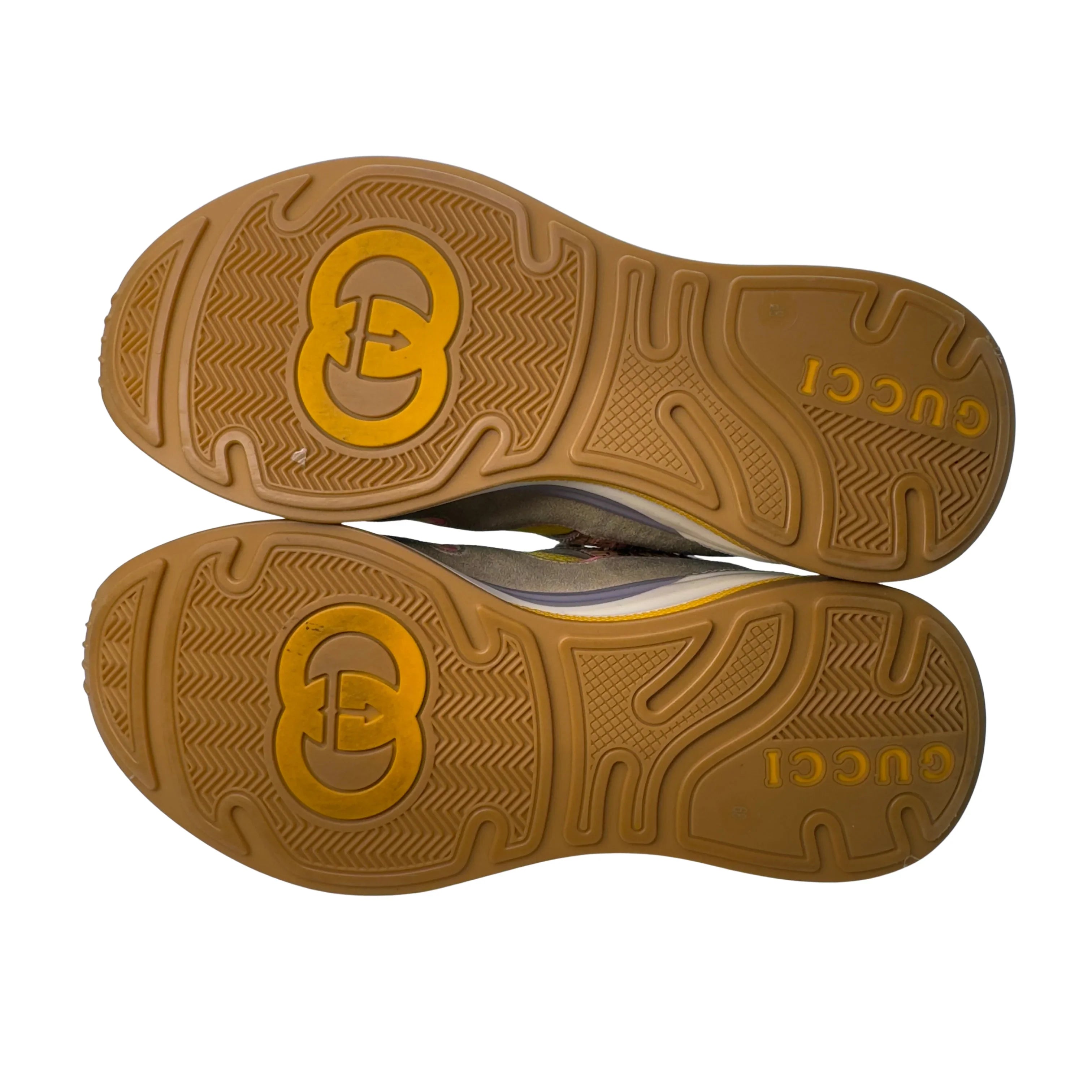 Gucci Suede Calfskin Tejus Printed Womens Ultrapace Sneakers Pink Silver Oatmeal Yolk 39 - Lost Designer