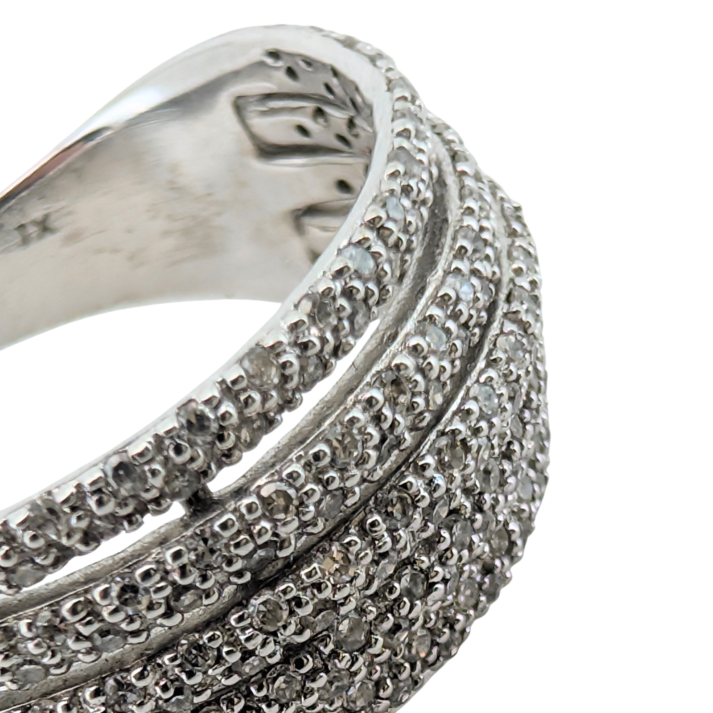 1.00Ct Natural White Diamonds Multi-Row Pavé Ring In 14K White Gold