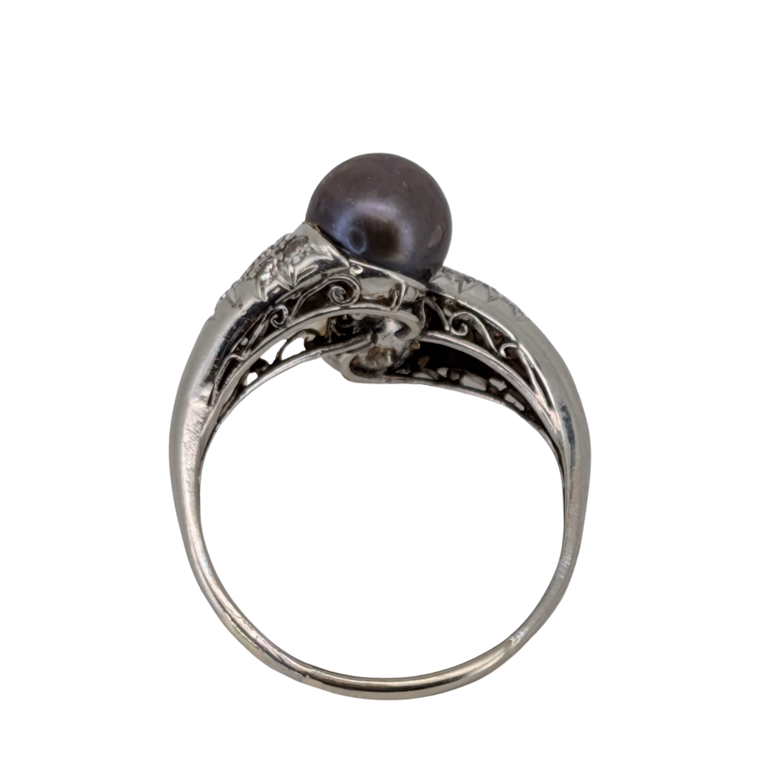 0.50Ct Diamond, Akoya Pearl & Black Freshwater Pearl Ring In Platinum