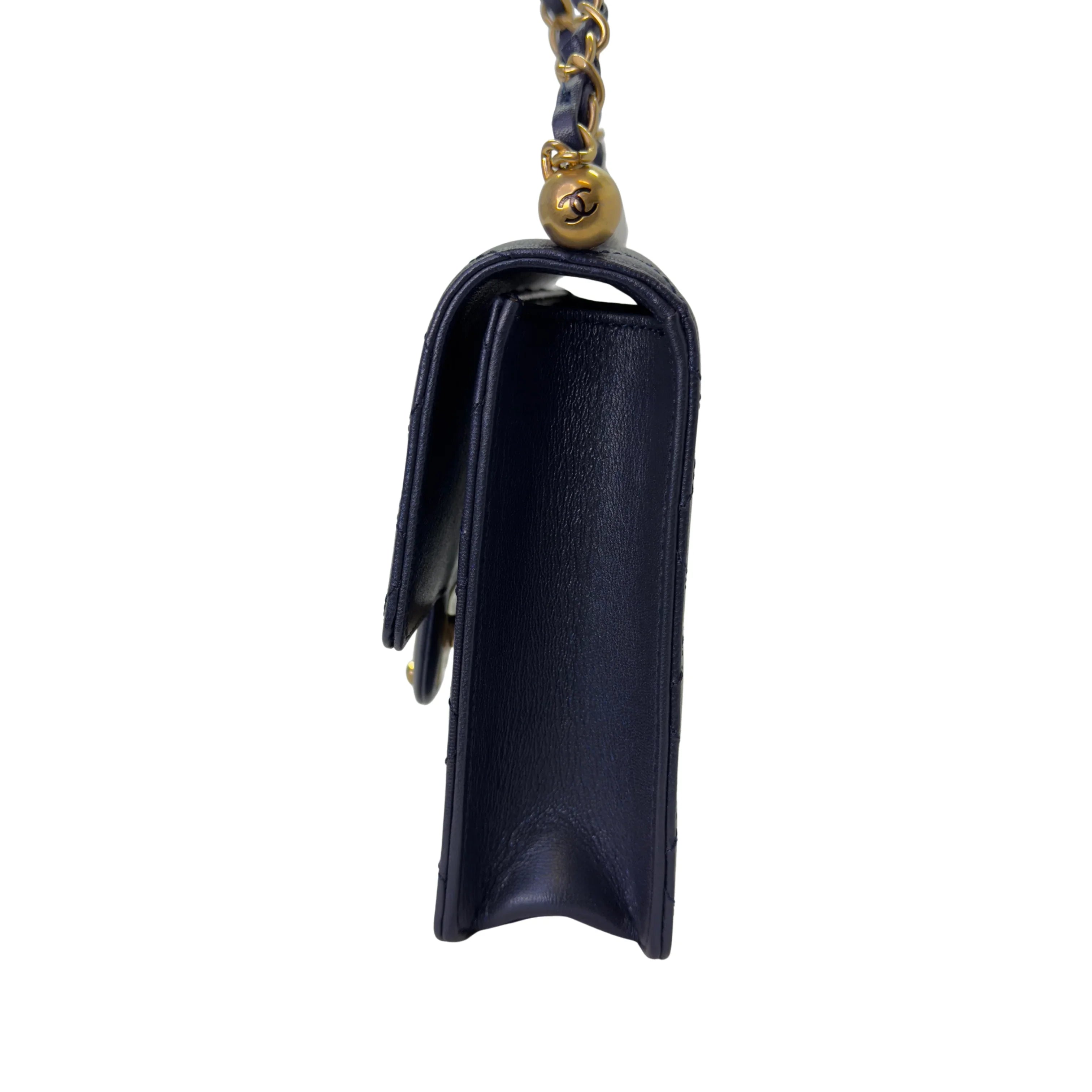 Chanel Iridescent Chic Pearls Lambskin Crossbody Bag Navy Blue - Lost Designer