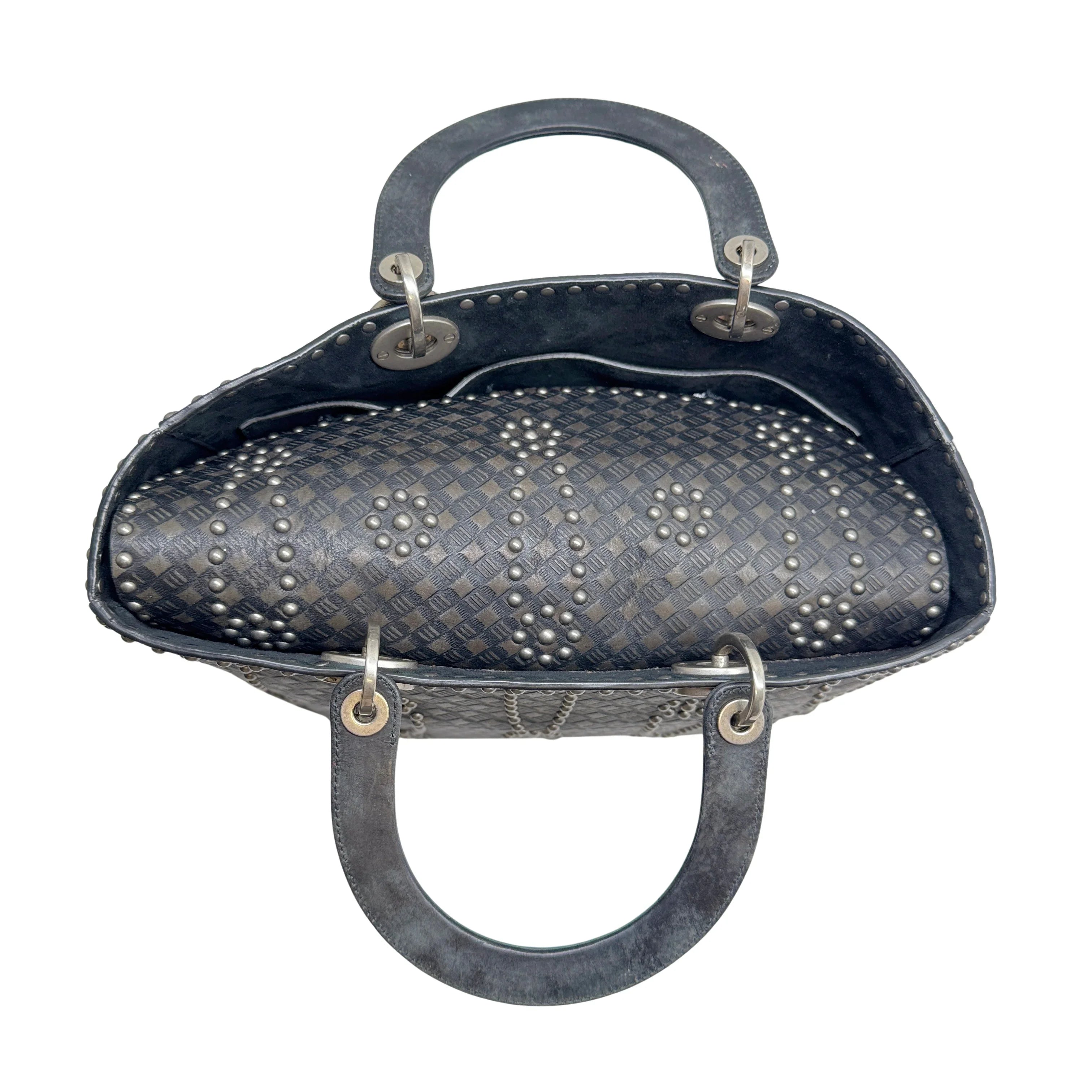 Christian Dior Large Lady Dior Studded Handbag Black - Lost Designer