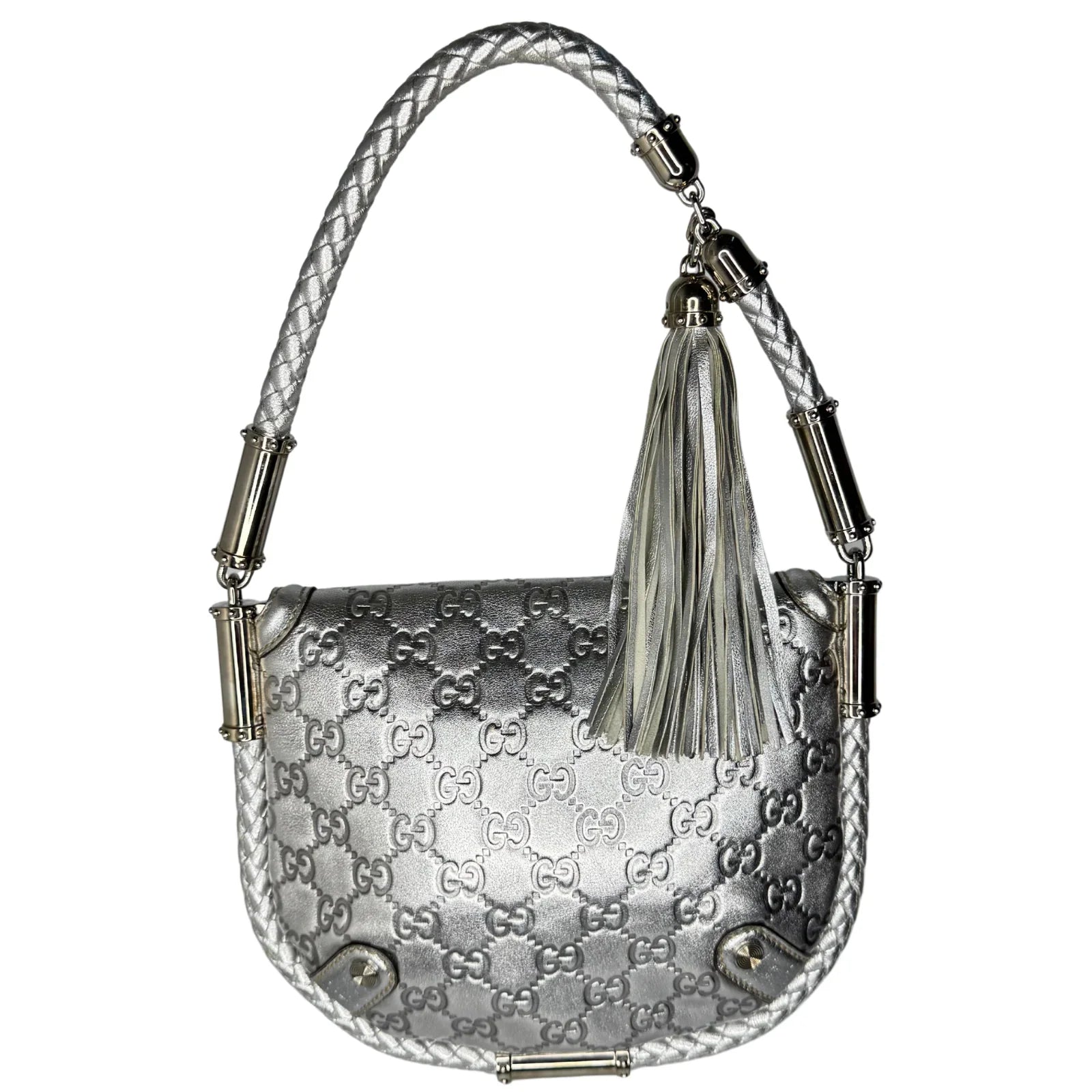 Gucci Guccissima Small Britt Tassel Shoulder Bag – Silver