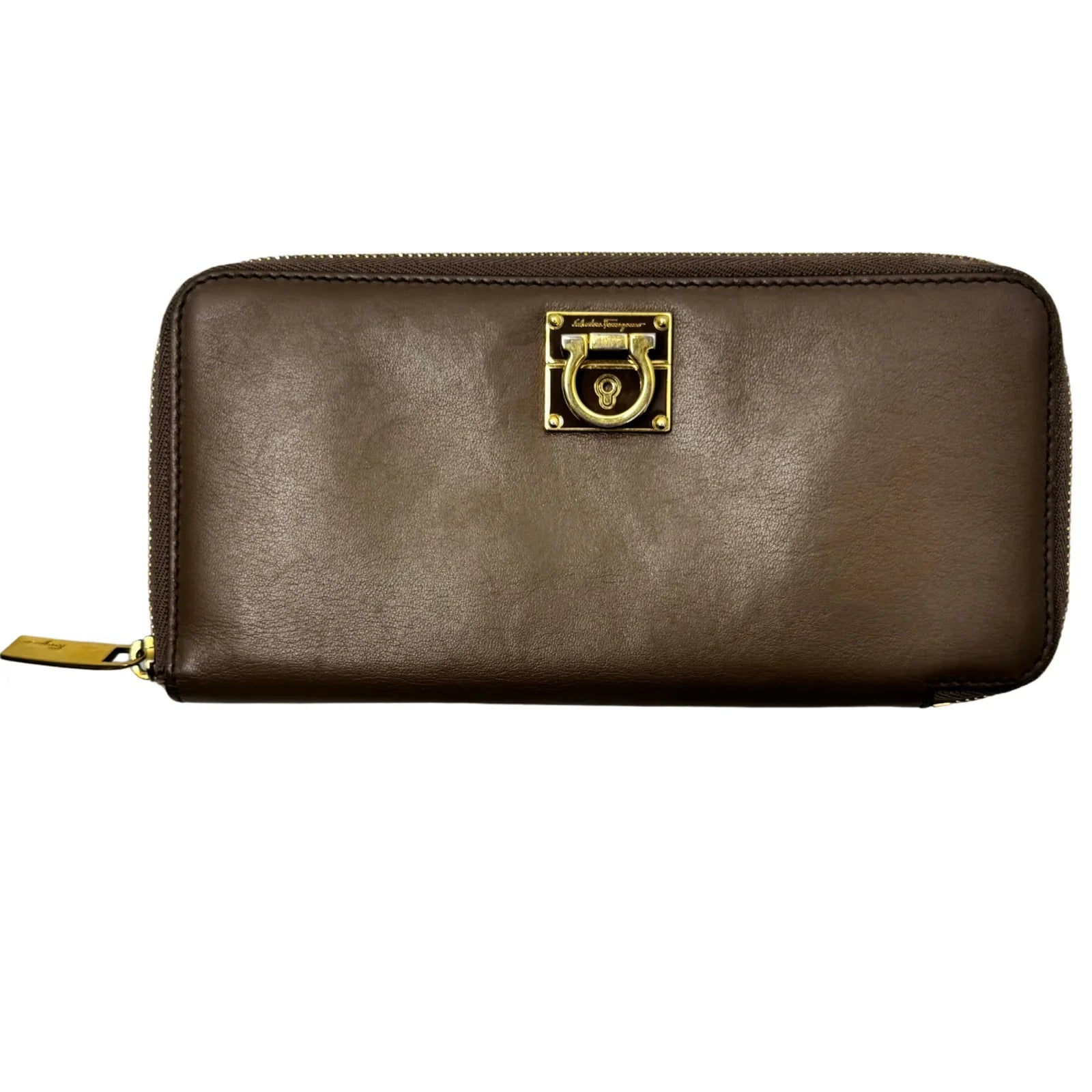 Salvatore Ferragamo Dark Brown Leather Long Wallet - Lost Designer