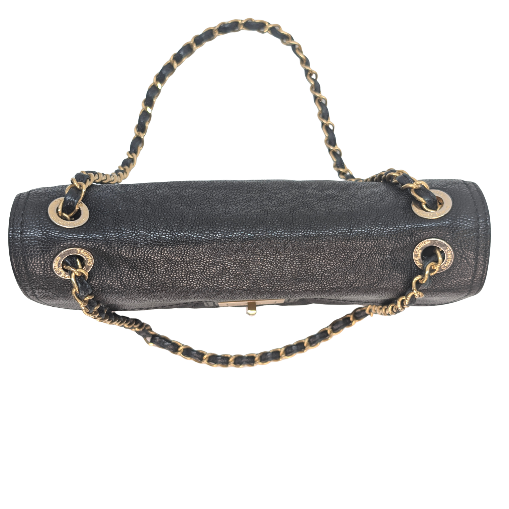 Chanel Mademoiselle 2.55 Cavier Leather Lock Flap Bag Black