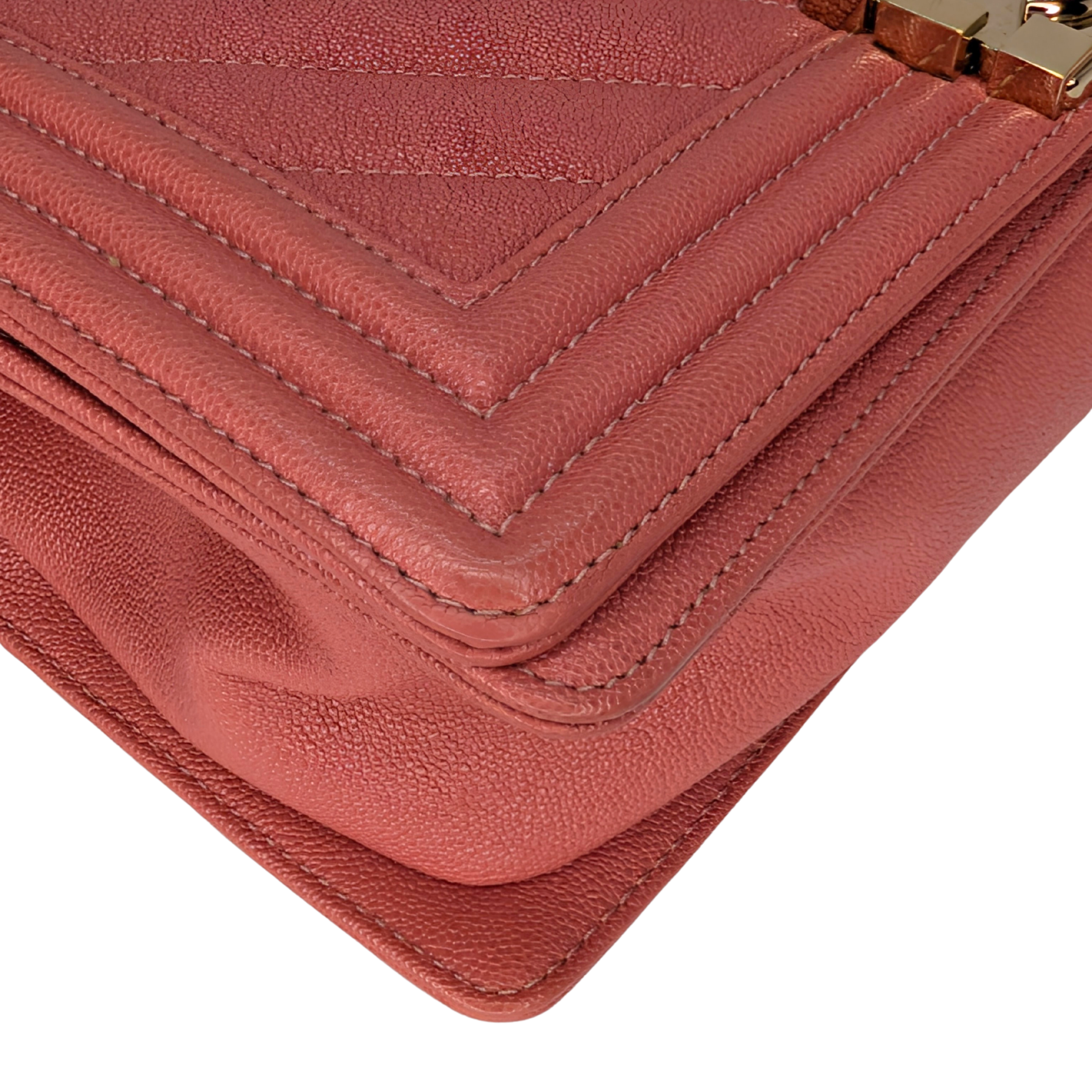 Chanel Caviar Chevron Quilted Medium Boy Flap Pink