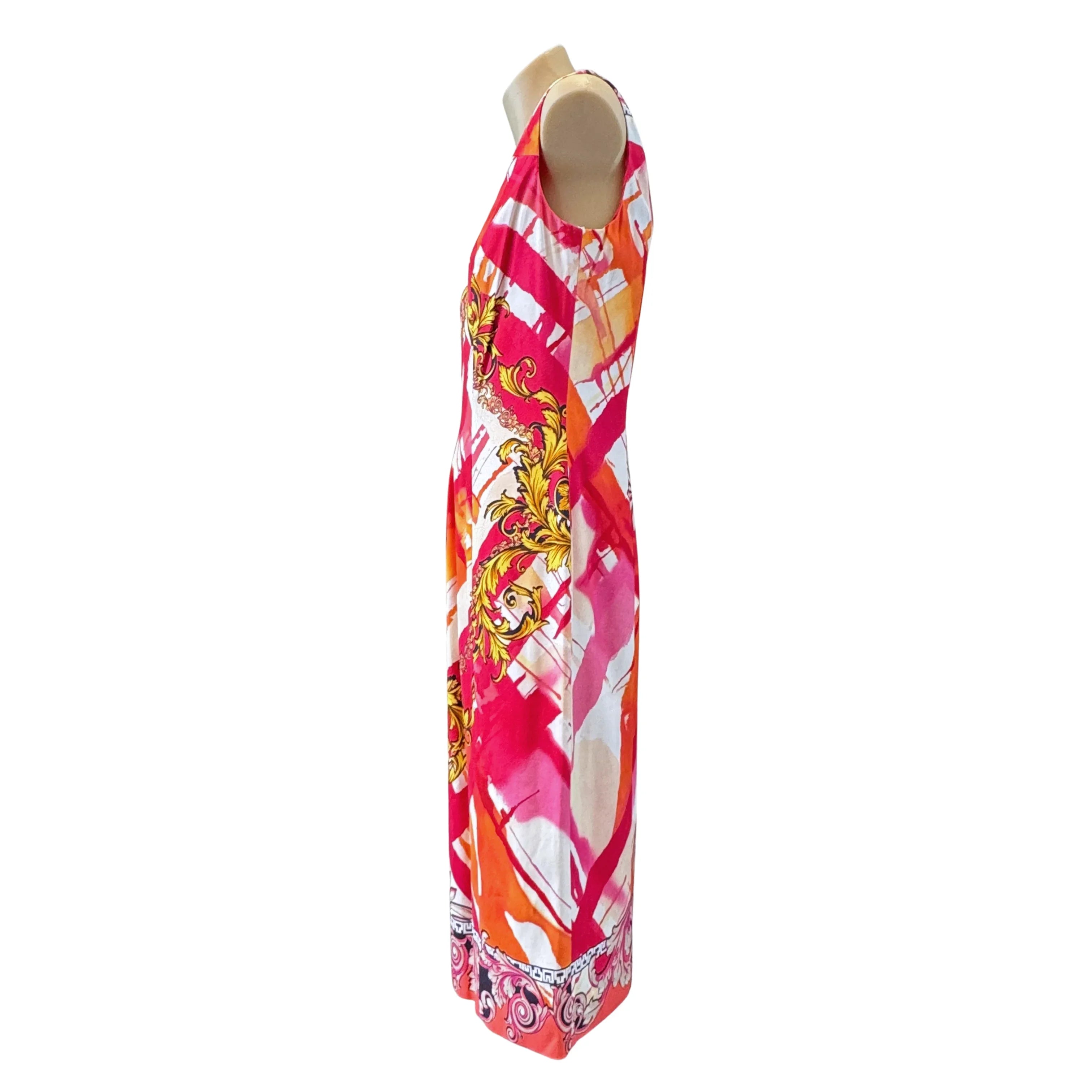 Versace Pink x Orange Baroque Print Sleeveless Dress Size 42