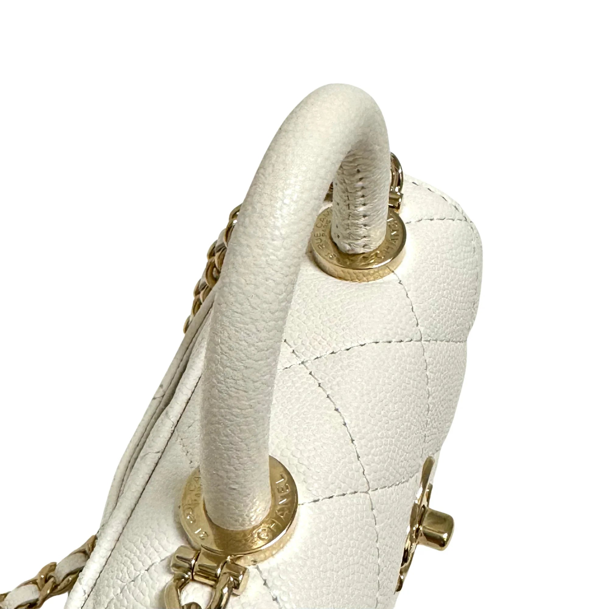 Chanel Micro Coco Handle Bag in White Caviar Leather