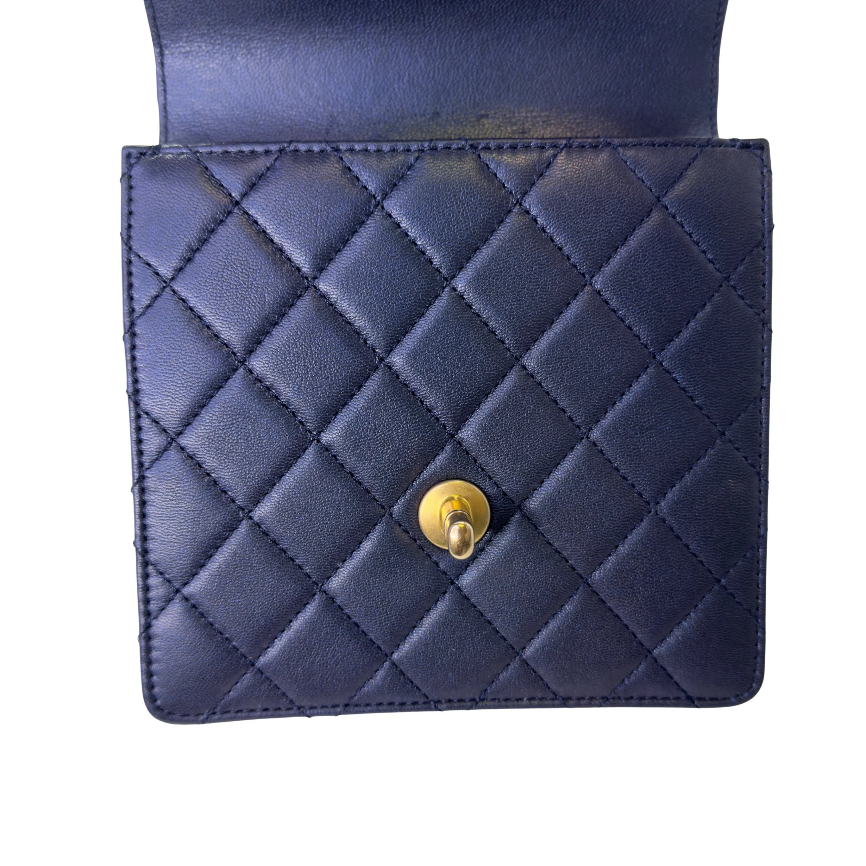 Chanel Iridescent Chic Pearls Lambskin Crossbody Bag Navy Blue - Lost Designer