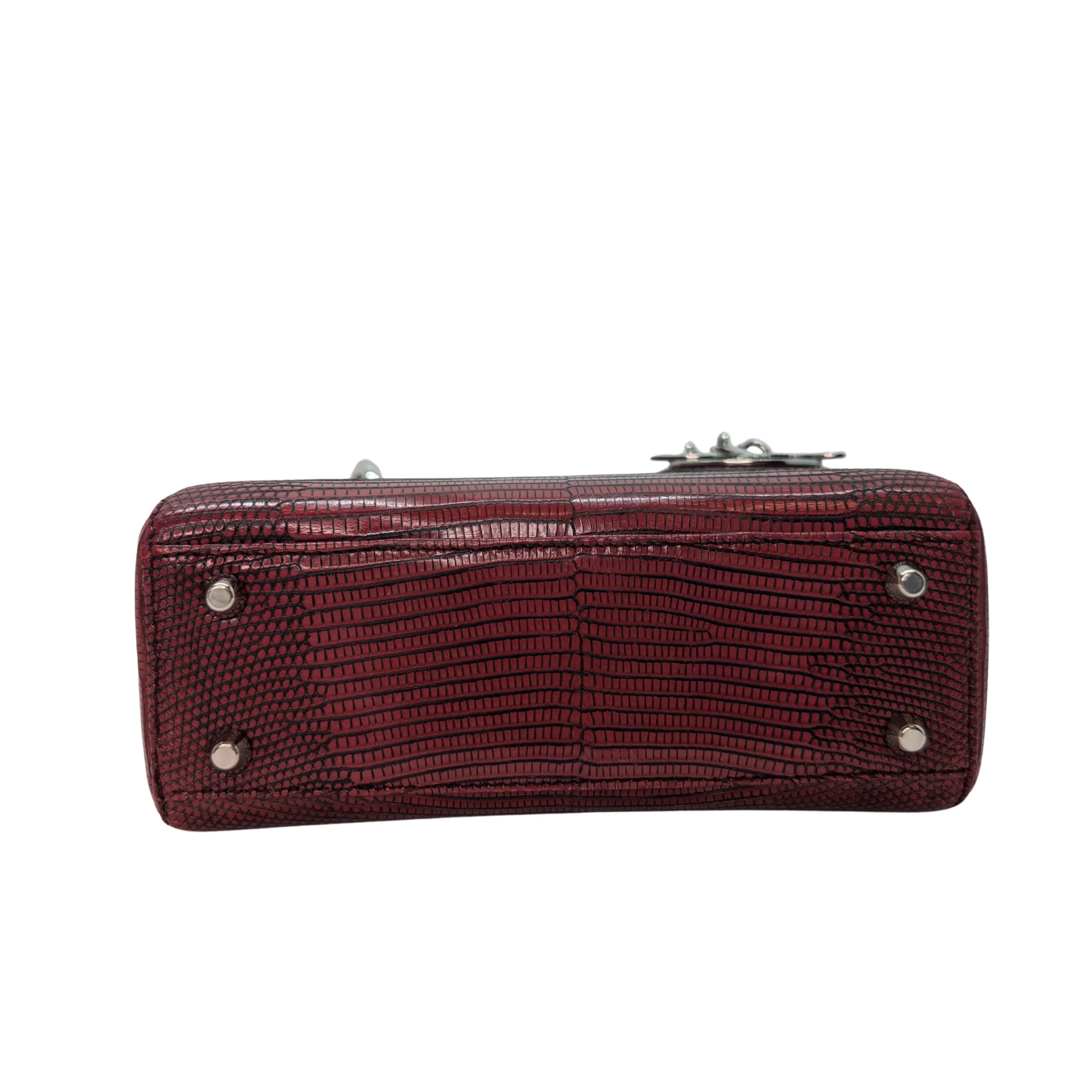 Christian Dior Mini Lady Dior Lizard Burgundy - Lost Designer