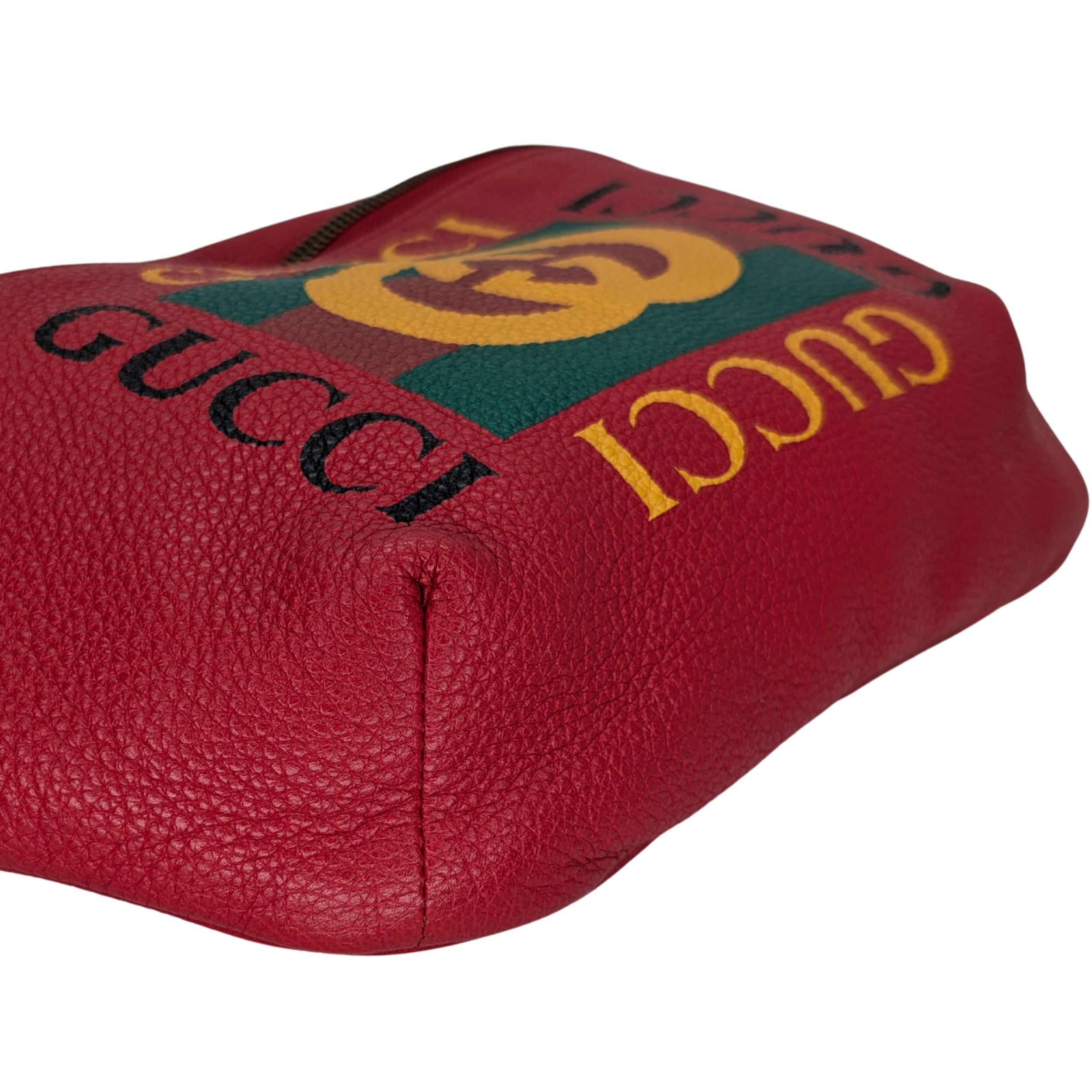 Gucci Grained Calfskin Logo Belt Bum Bag Hibiscus Red