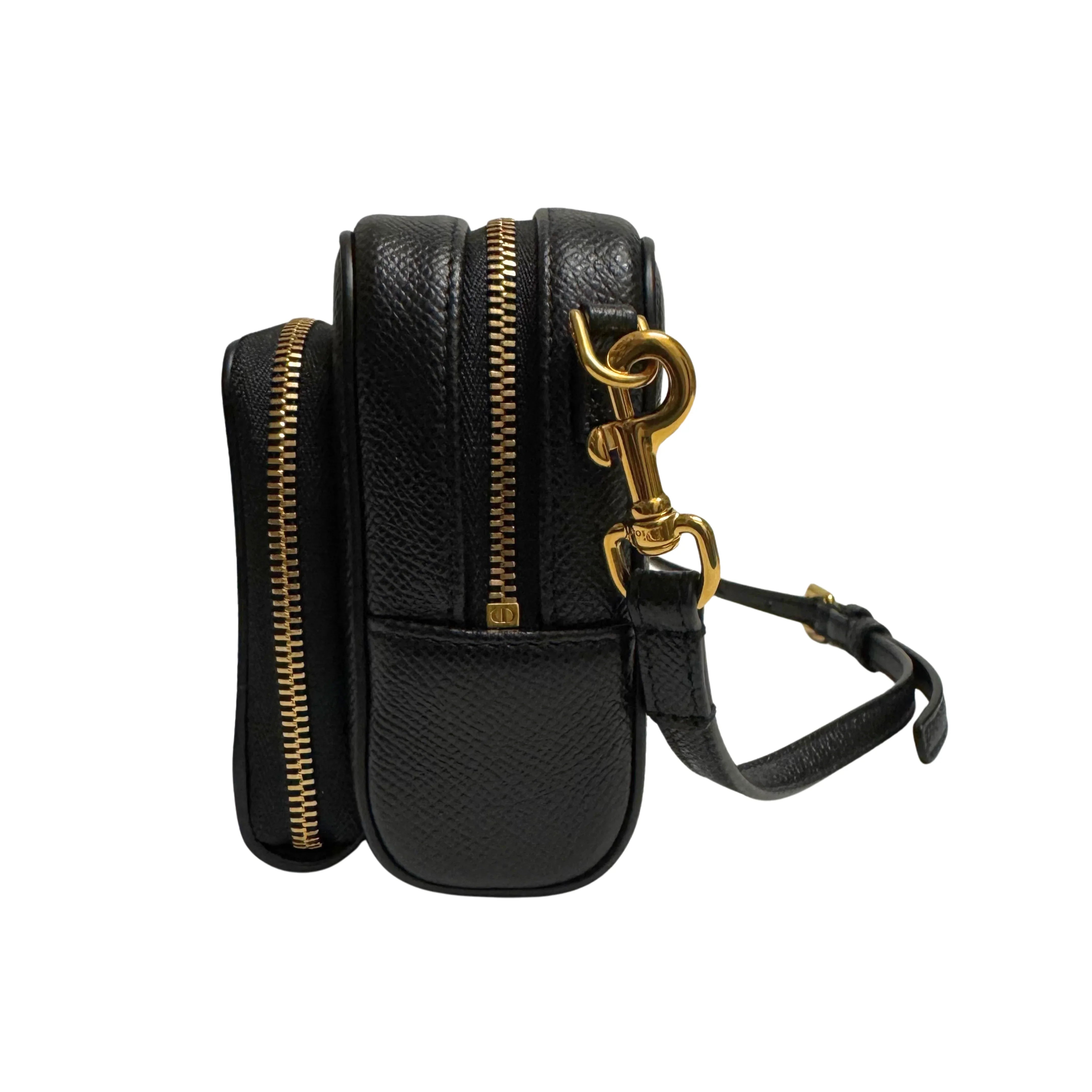 Christian Dior Caro Grained Leather Double Pouch Crossbody Bag Black