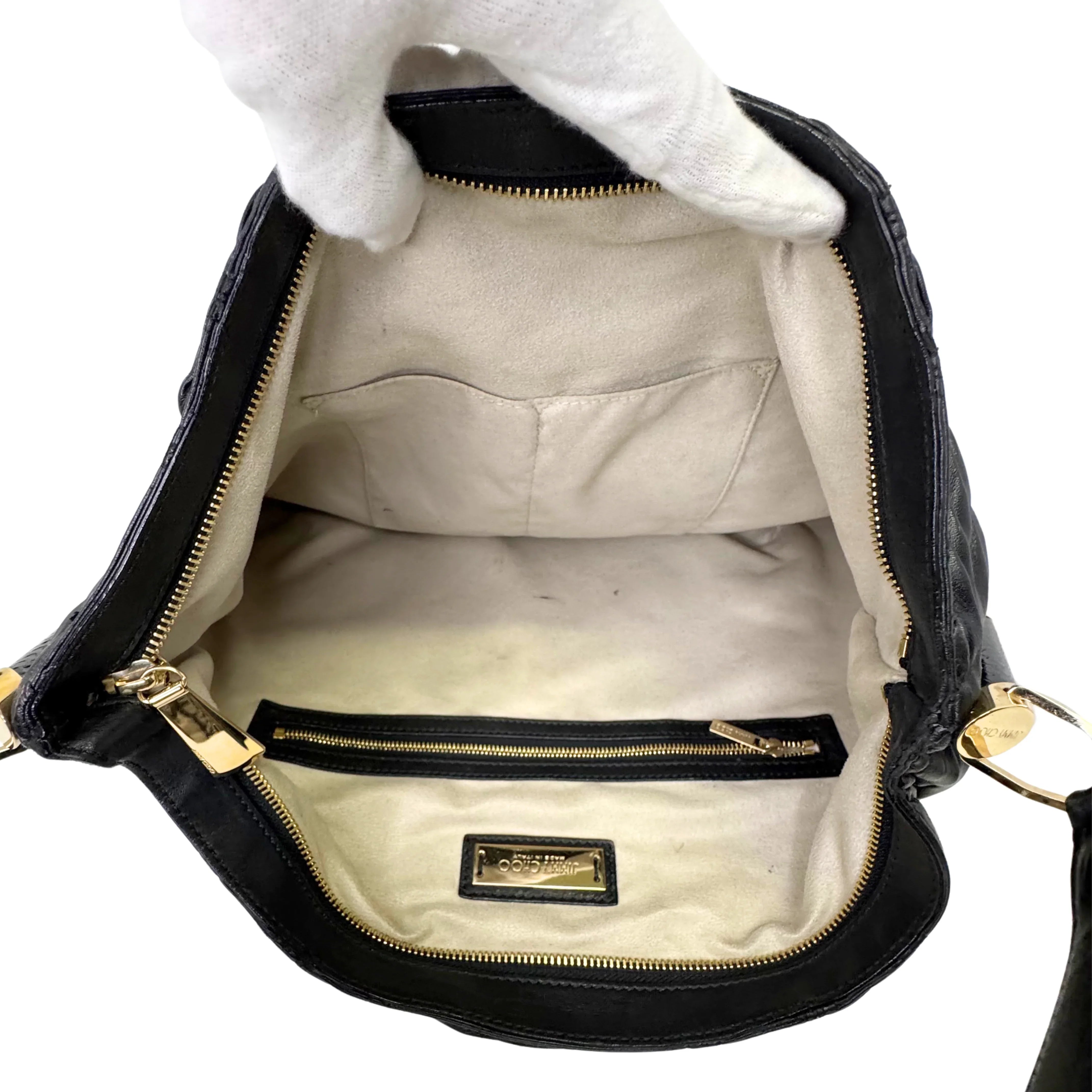 Jimmy Choo Black Leather Tote Bag with Gold-Tone Hardware
