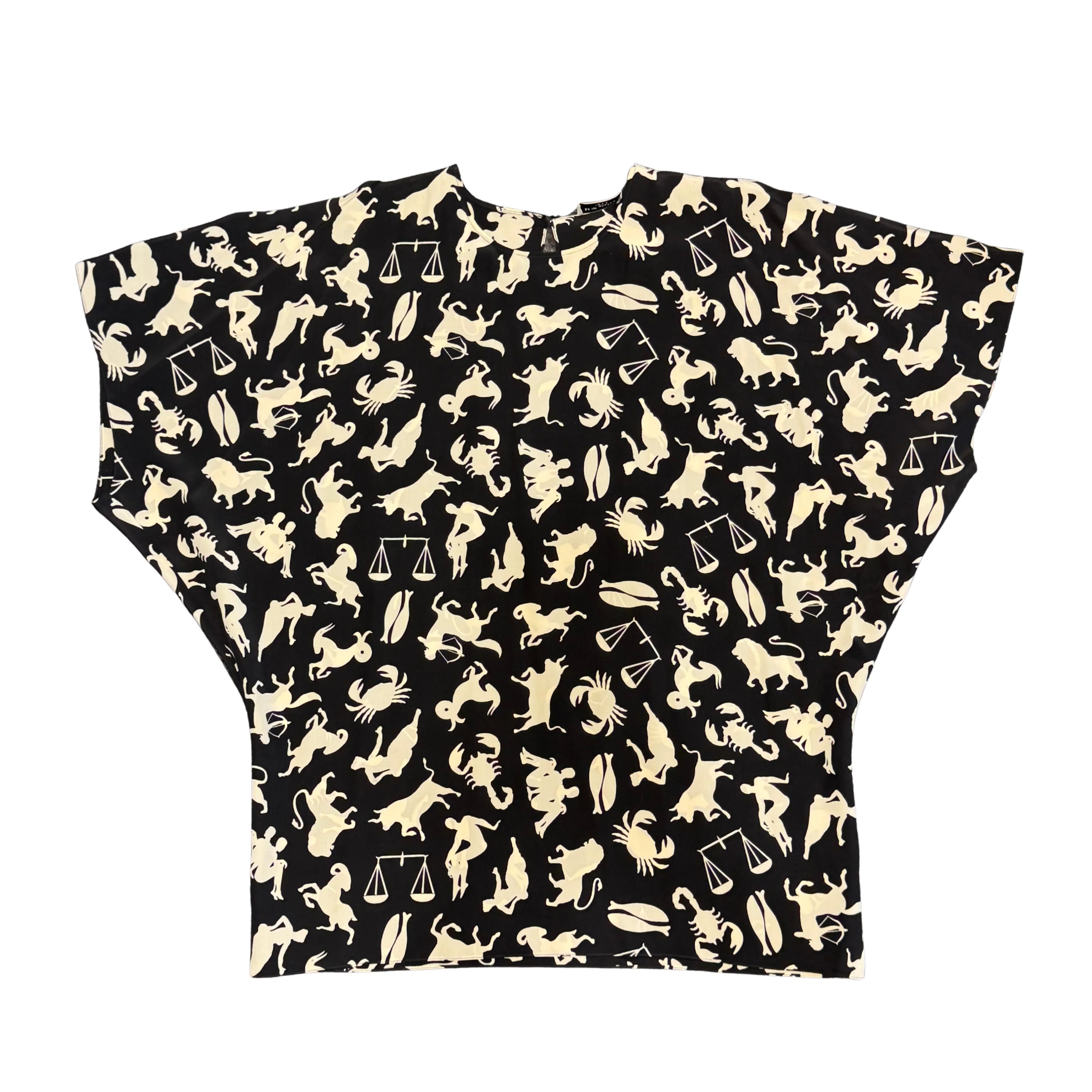 Yves Saint Laurent Black/Cream Silk Zodiac Print Blouse Shirt 40