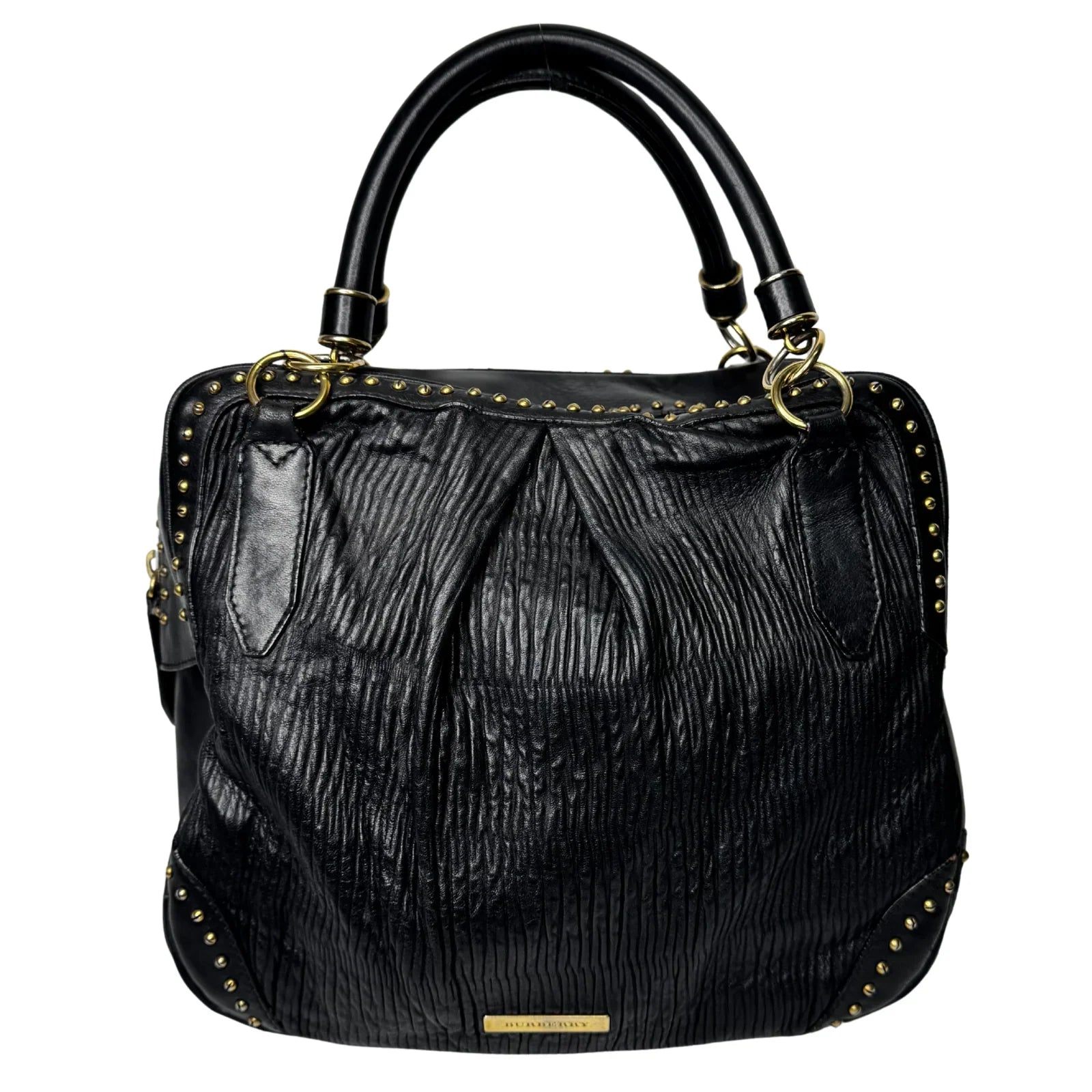 Burberry Black Studded Plissé Lambskin Leather Tote Bag