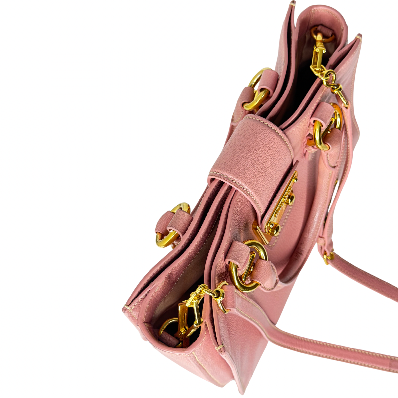 Miu Miu Goatskin Madras Shopping Crossbody Tote Bag Pink