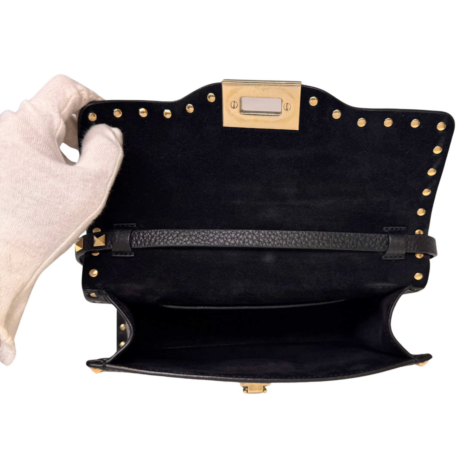 Valentino Garavani Rockstud Flip Lock Crossbody Bag – Black