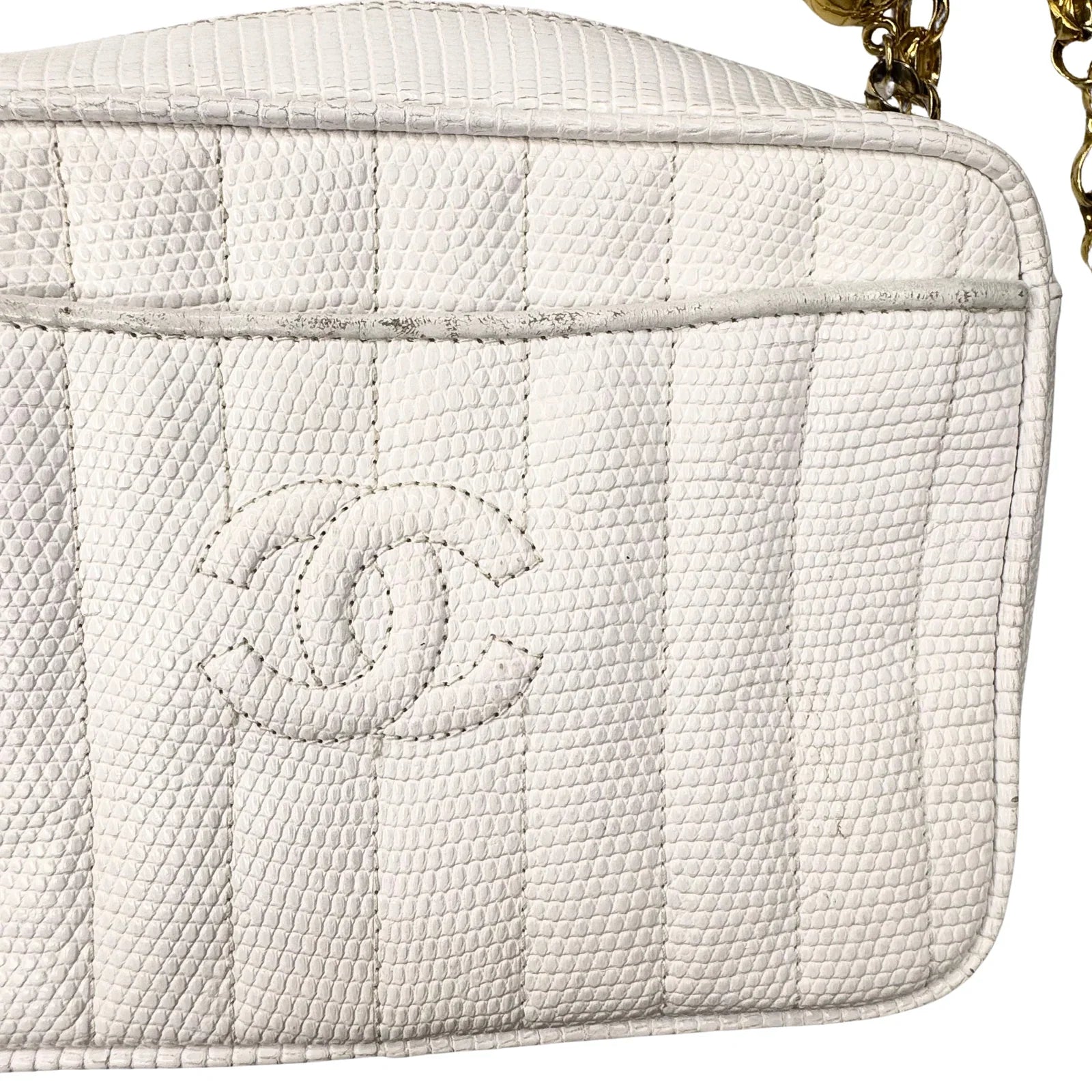 Chanel Vintage White Lizard Tassel Camera Crossbody Bag - Lost Designer