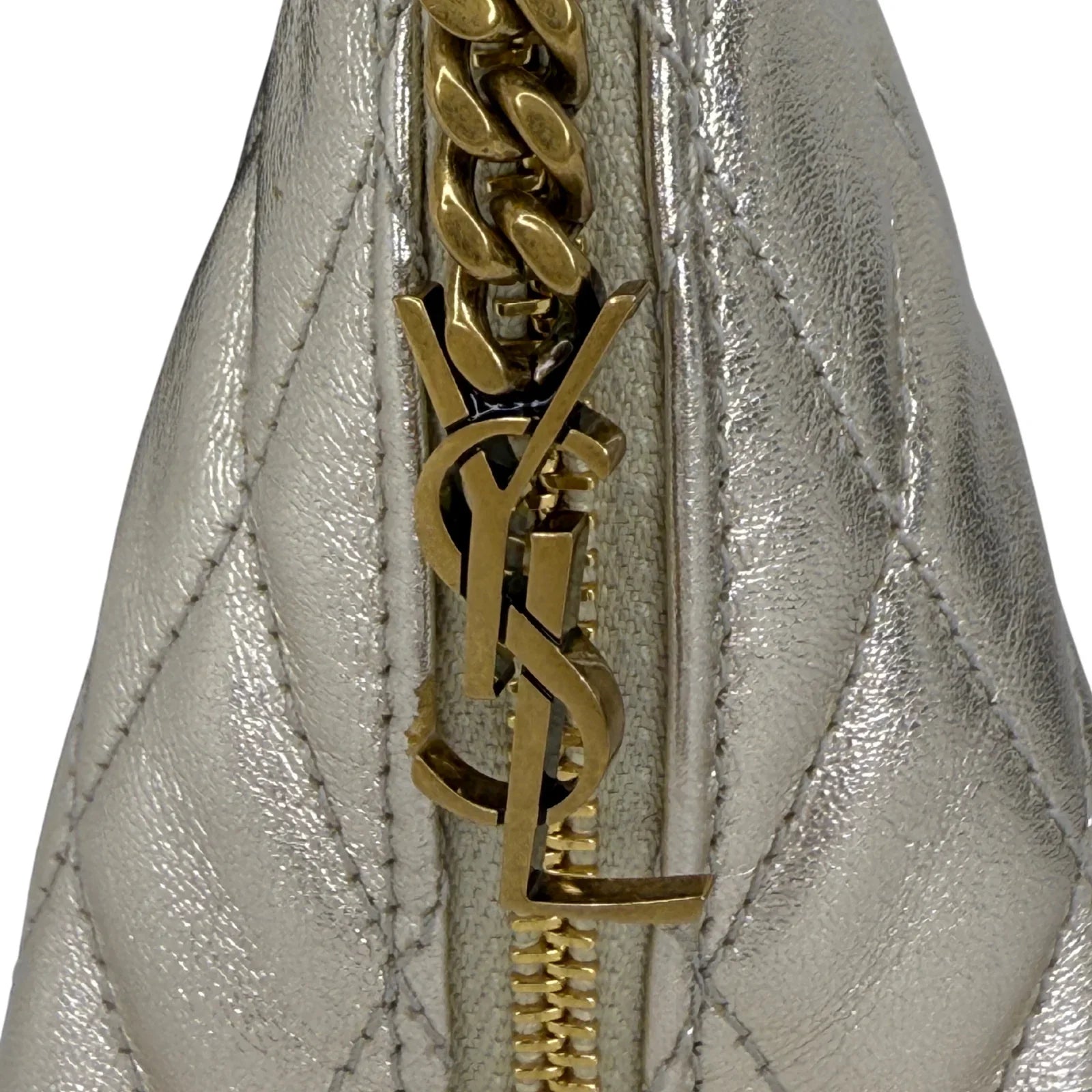 YSL Yves Saint Laurent Metallic Calfskin Berlingo Bag Charm Platino